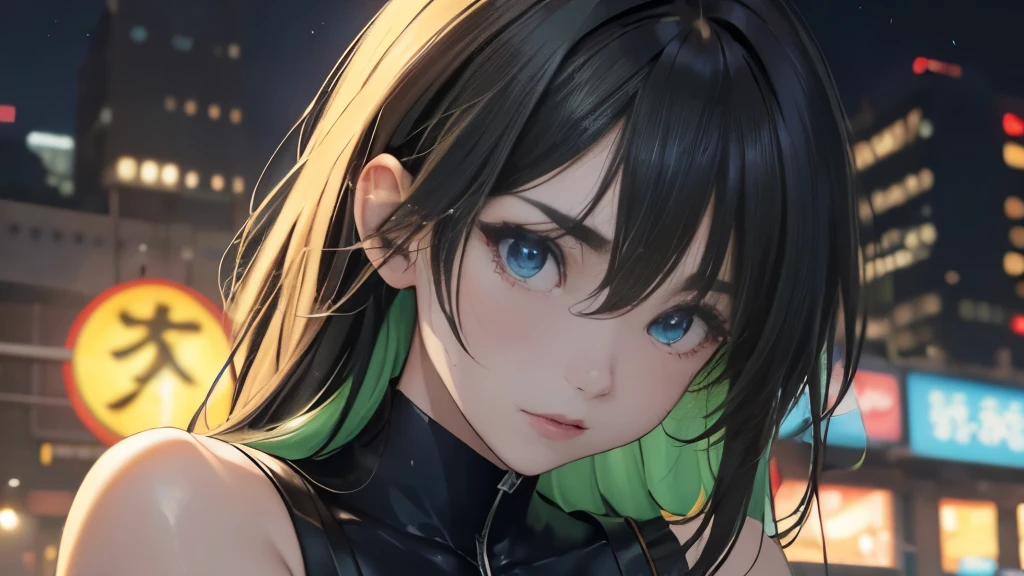 Girl avatar，k hd，4K，face expressionless，style of anime，sideface，white backgrounid，Green eyes