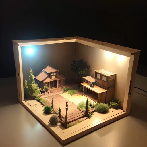 small realistic model, (bifurcation, original photo, best quality, masterpiece:1.4),SteampunkCyberpunk6920 City,(Cyberpunk light:1.3),on the Mars,horizon (related to land),(in a small nature box:1.3),Isometric, small nature, landscape on foundation,landscape,