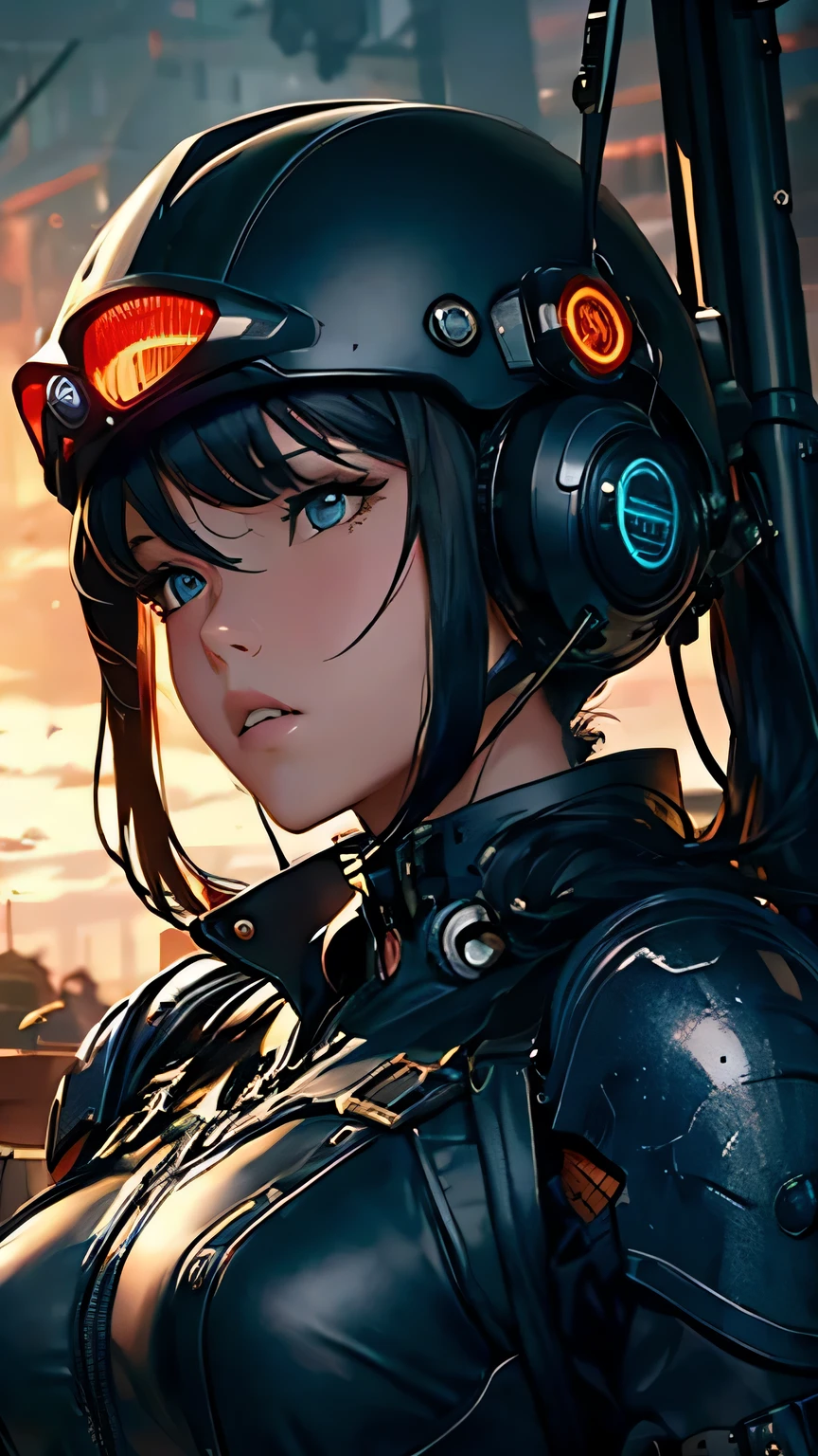 best image quality, excellent details, 超High resolution, (fidelity: 1.4), best illustrations, Favor details, 1girls high concentration, With a delicate and beautiful face, dressed in black and white mecha, Wearing a mecha helmet, Have a direction controller, riding on motorcycle, the background is a high-tech lighting scene of the futuristic city. masterpiece, 最high quality, high quality, High resolution, (portrait)