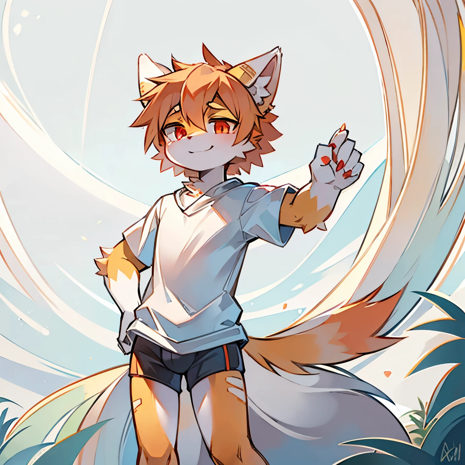 ((Furry, kemono)), 2D furry Shota, swimming_suit，standing，goggles, rabbit_ear, rabbit_tail, topless, green_body_fur, speedo