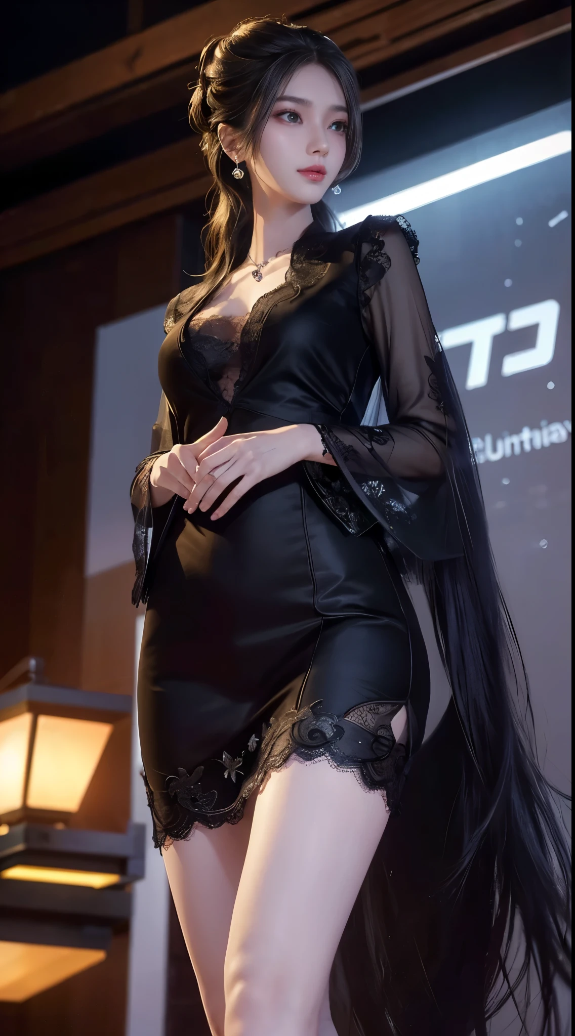 ((high resolution, 最high resolution, 8k, RAW images))Japanese ID, Mature Woman, Wavy black hair with no bangs, Long Hair:1.65, Flashy makeup, Fuller lips, Sexy Gaze, Cute Uniform, looking at the camera, Low angle shooting, Cute duck lips,((Very accurate and correct anatomy)), (masterpiece:1.45), Perfect balance, Realistic photos, Full Shot, whole body, ((height: 148cm)), High heels, loafers, (2 Foot, Two Arms), ((Panty shot)),Big Breasts:1.95