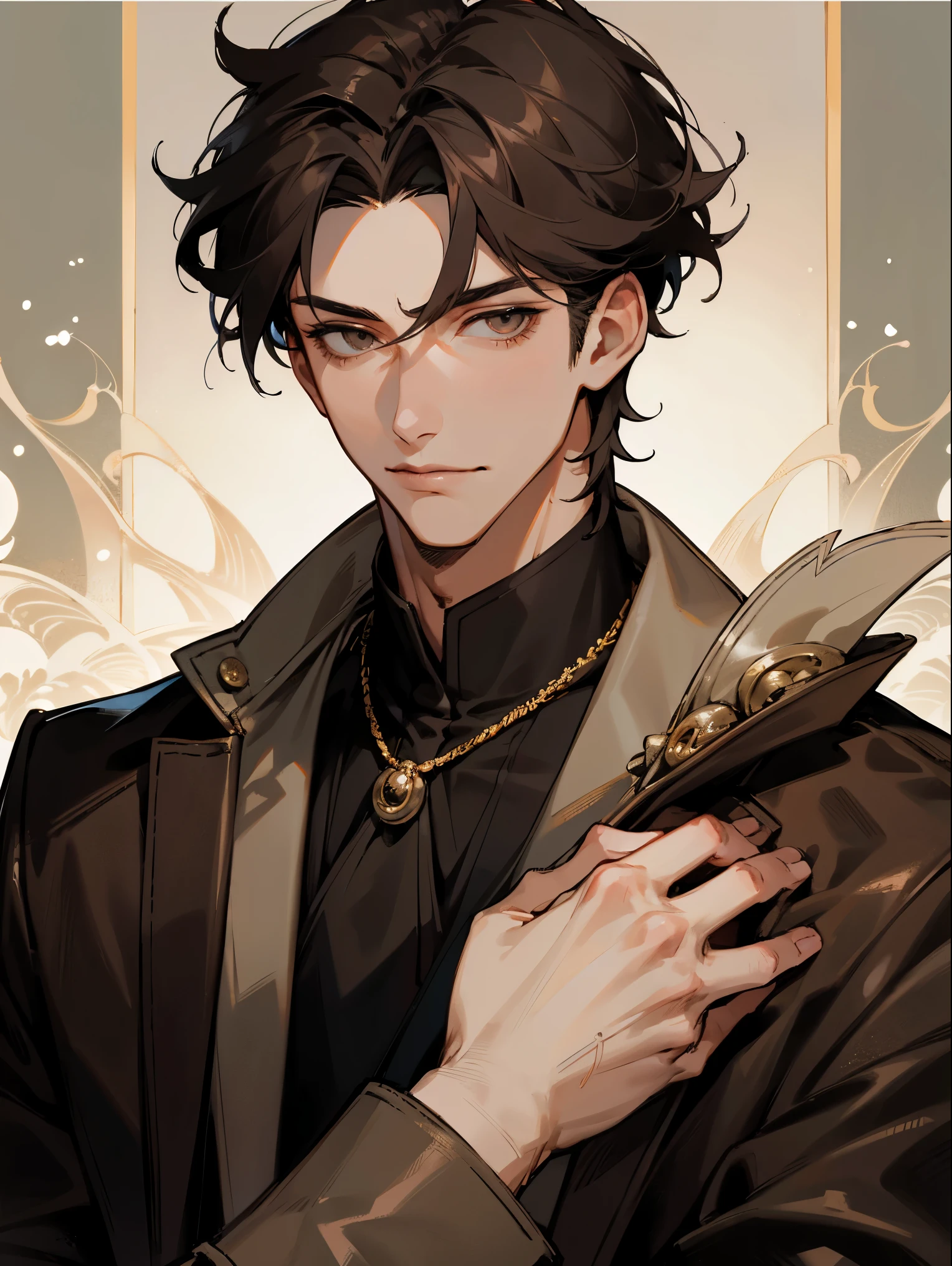 high quality,1 boy,mature male,pretty face,handsome man,Pearl leather,Men in their 20s,Potrat