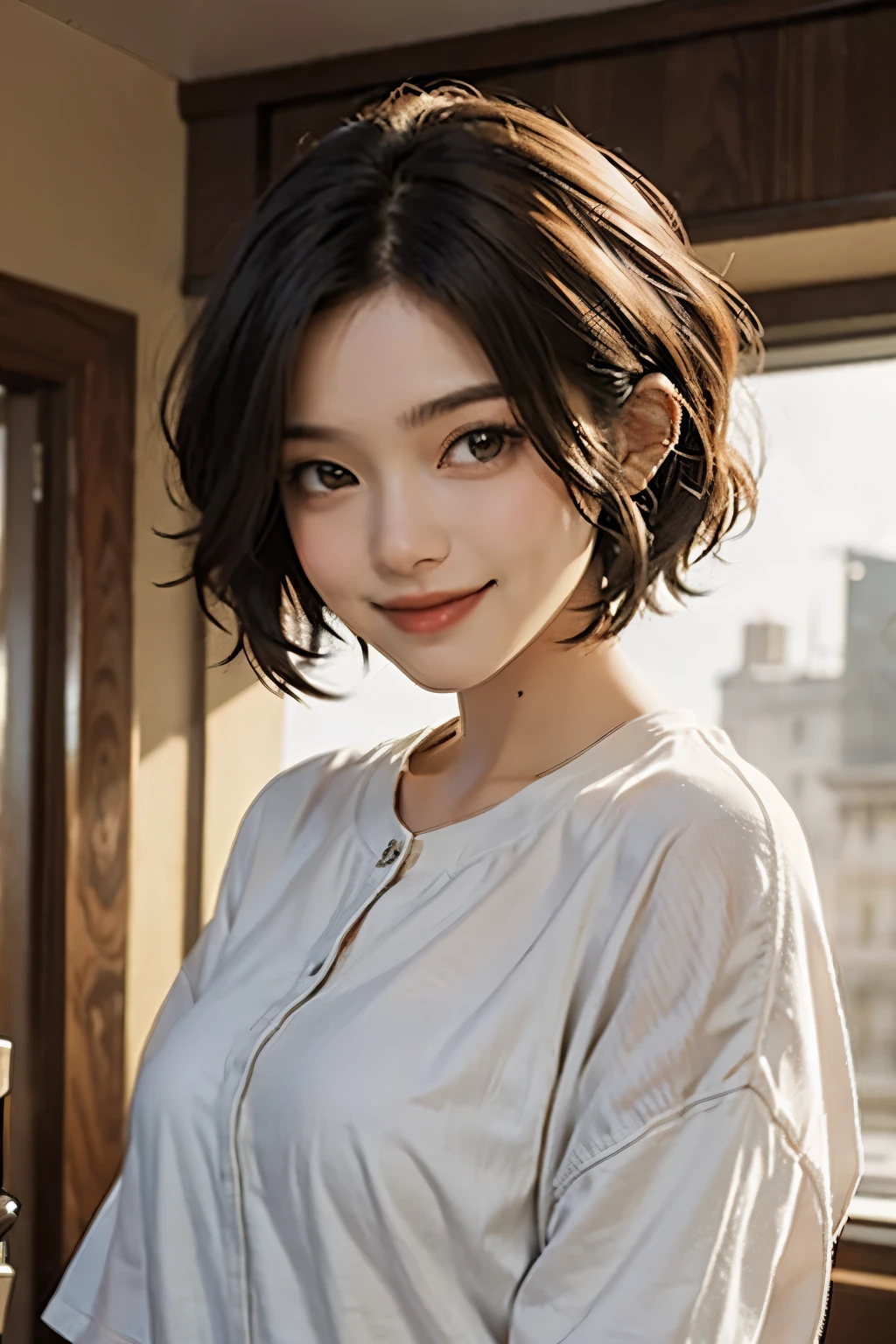 short hair smile