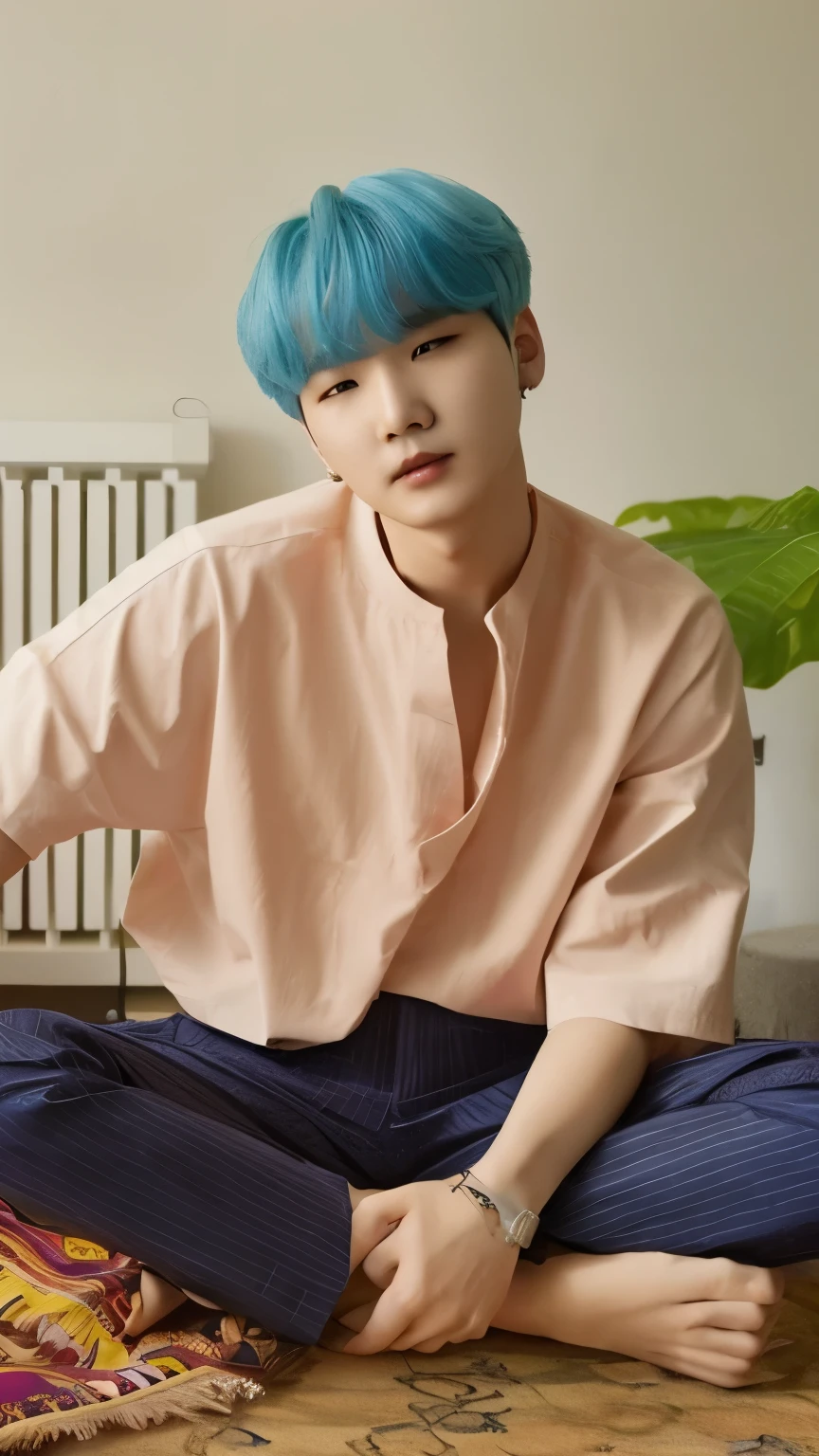 Min Yoongi, BTS, cabelo castanho, roupas femininas.