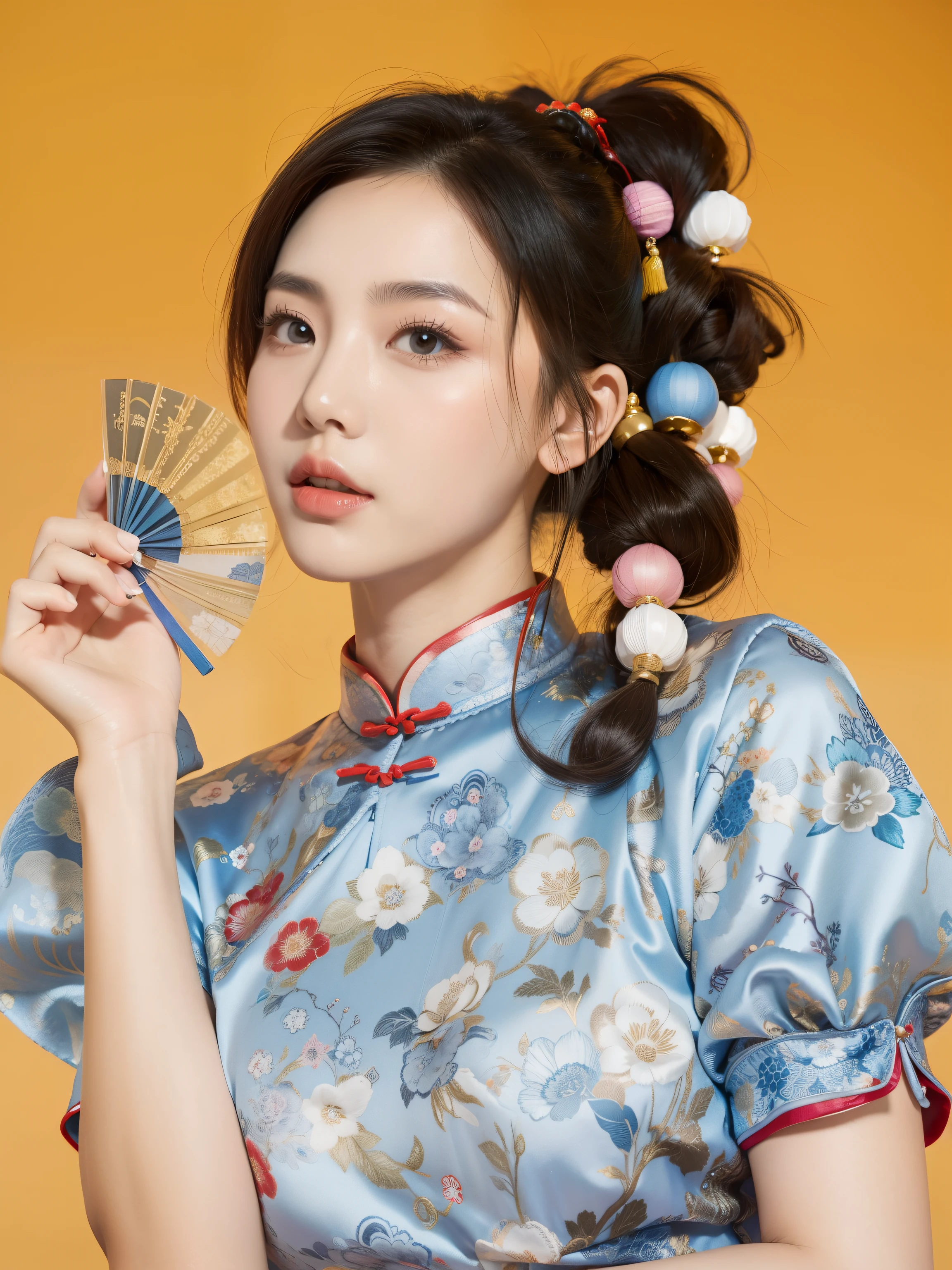 Chinese woman wearing blue cheongsam