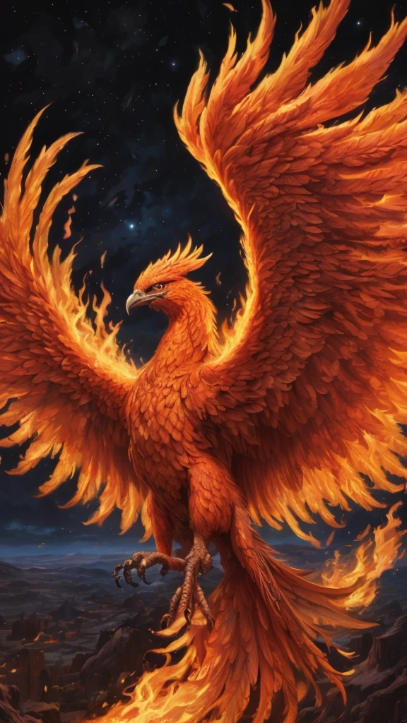 (best quality, masterpiece, ultra-detailed, photorealistic:1.3), a phoenix, fire bird rising from the ashes, night sky, mythic, epic, Intricate, High Detail, Sharp focus, dramatic, photorealistic painting art by greg rutkowski