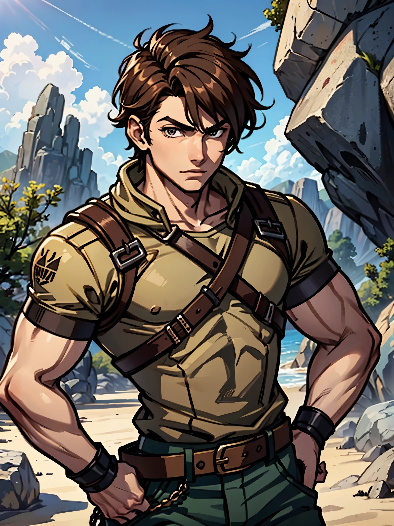 youth,boys,brown hair,rock,warrior,strong,stand,Exotic