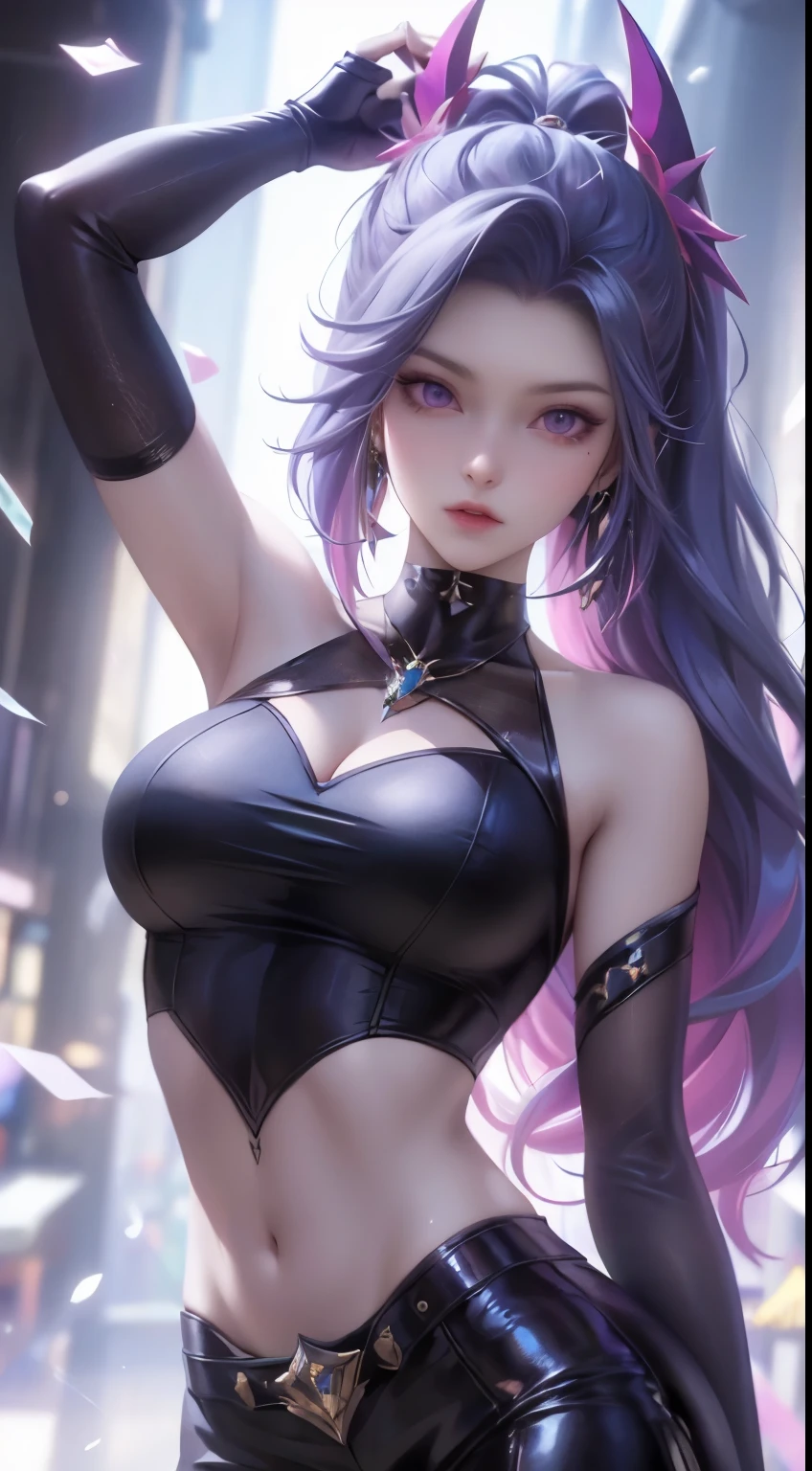 「令人惊叹的肖像masterpiece、Showcasing the highest quality art。The subject of this artwork is、evo&#39;sa girl captured in stunning detail。」Pixiv Anime Realism Trends、Shibi Tai has a perfect body and a perfect face.、invisible hand、Photographed from the waist up、huge 、The source of the great order of destiny、Signature fitted purple suit、More detailed 8K.Unreal Engine:1.4,ultra high definition,best quality:1.4, lifelike:1.4, Texture:1.4, masterpiece:1.8,masterpiece, best quality at best,Object object], (detailed facial features:1.4),(Eye:1.4)