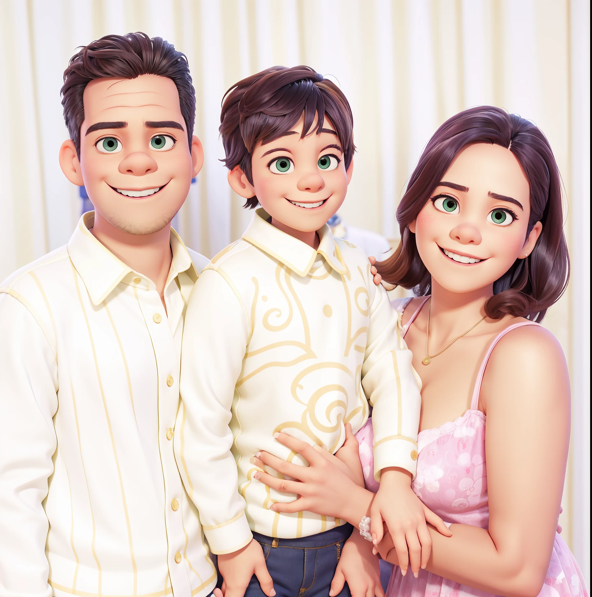 there are two people and a  posing for a picture, husband wife and son, happy family, barong family, john jude palencar, portrait of family of three, awarding winning, backdrop, full body photogenic shot, family, by Robbie Trevino, family photo, family portrait, 35 years old, 3 5 years old, full protrait