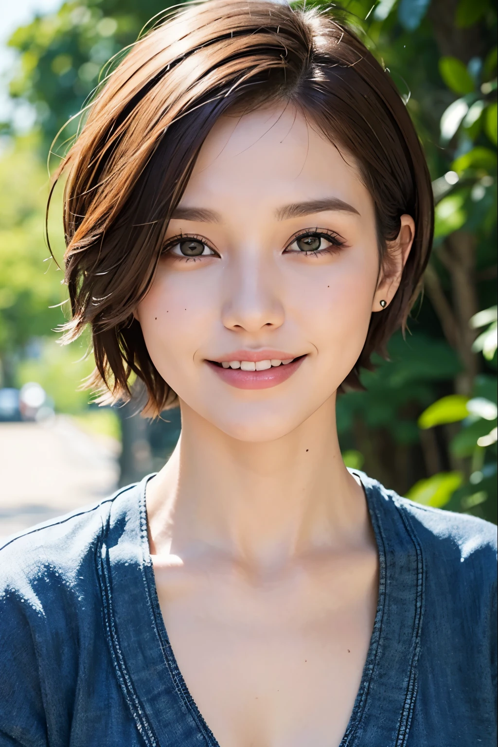 short hair pixie cut smile brown hair