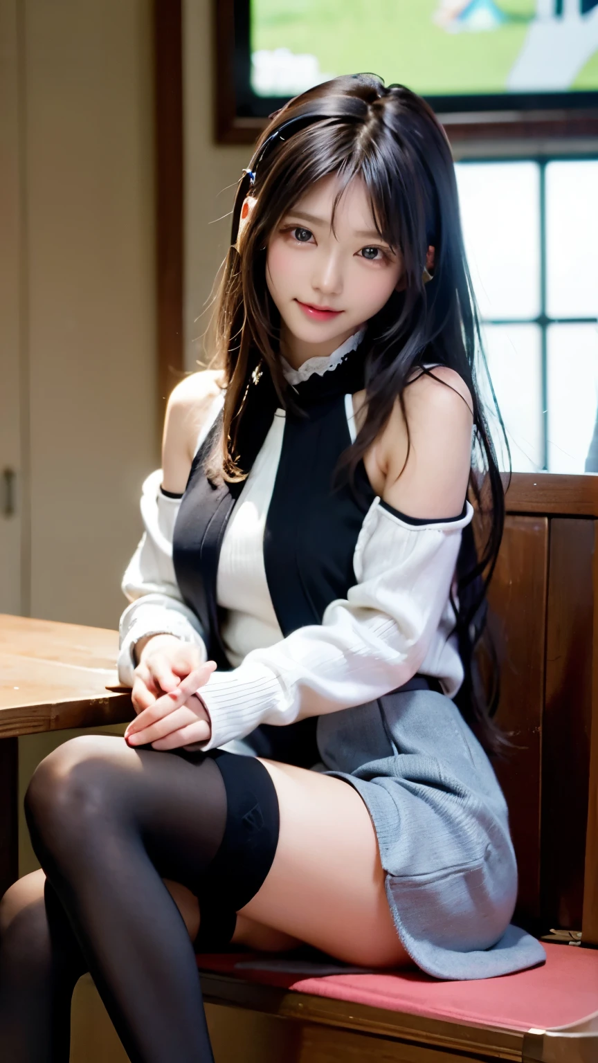 star、Supermodel、Perfect build、Muchimuchi、Three girls are looking at the viewer、girl、、Thighhighs、beautiful feet、、、headphone、gentle smile、seen by girls、Innocent face、、spats