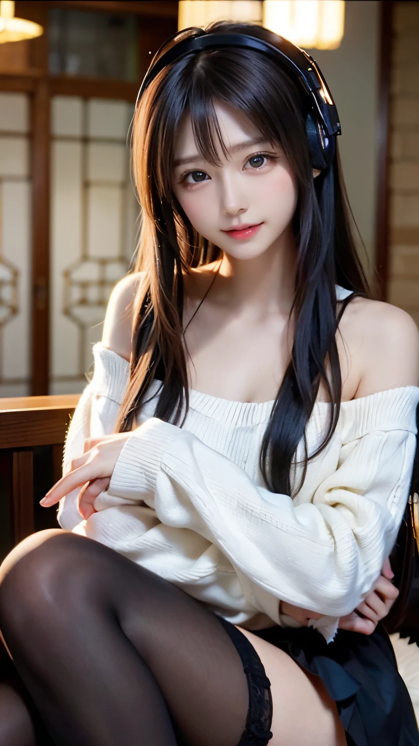 star、Supermodel、Perfect build、Muchimuchi、Three girls are looking at the viewer、girl、、Thighhighs、beautiful feet、、cyber punk、headphone、gentle smile、seen by girls、Innocent face、Japanese style ta、pats
