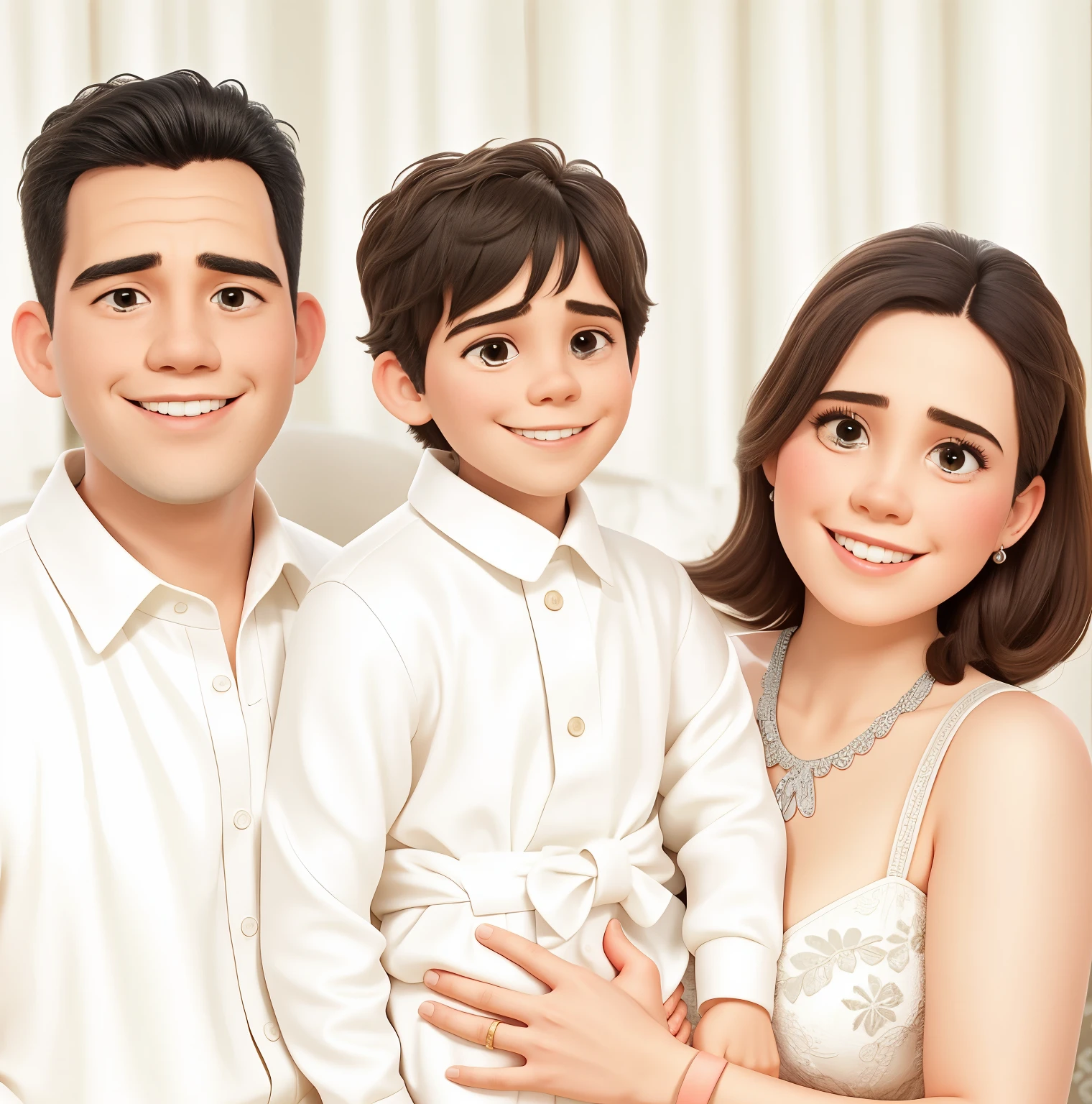 there are two people and a posing for a picture, husband wife and son, happy family, barong family, john jude palencar, by Robbie Trevino, portrait of family of three, family photo, backdrop, by Elaine Duillo, bowater charlie and brom gerald, awarding winning, inspired by Elaine Duillo, family portrait