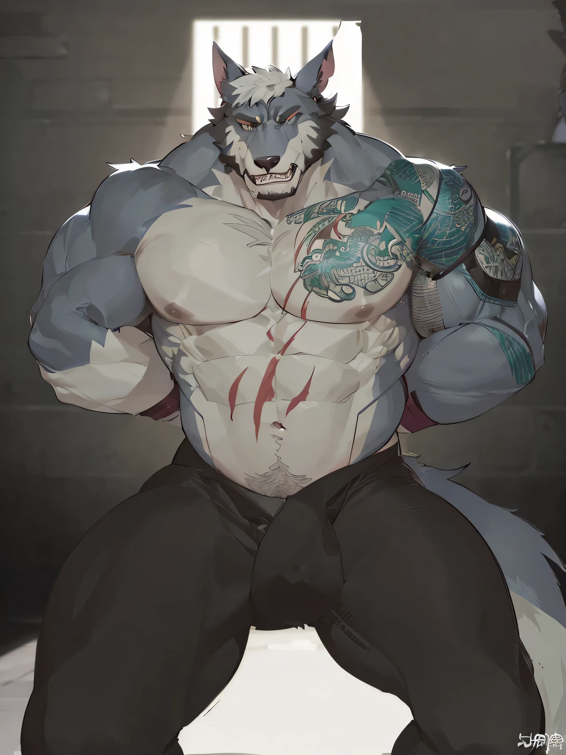 Anime characters with big breasts (SFW) Safety at Work, muscular werewolf, high resolution committee, full body commission, Angry moral sexy werewolf, Anthropomorphic wolf man, muscular! cyberpunk, SFW version, hairy chest, minotaur wolf, human wolf, Detailed full body concept