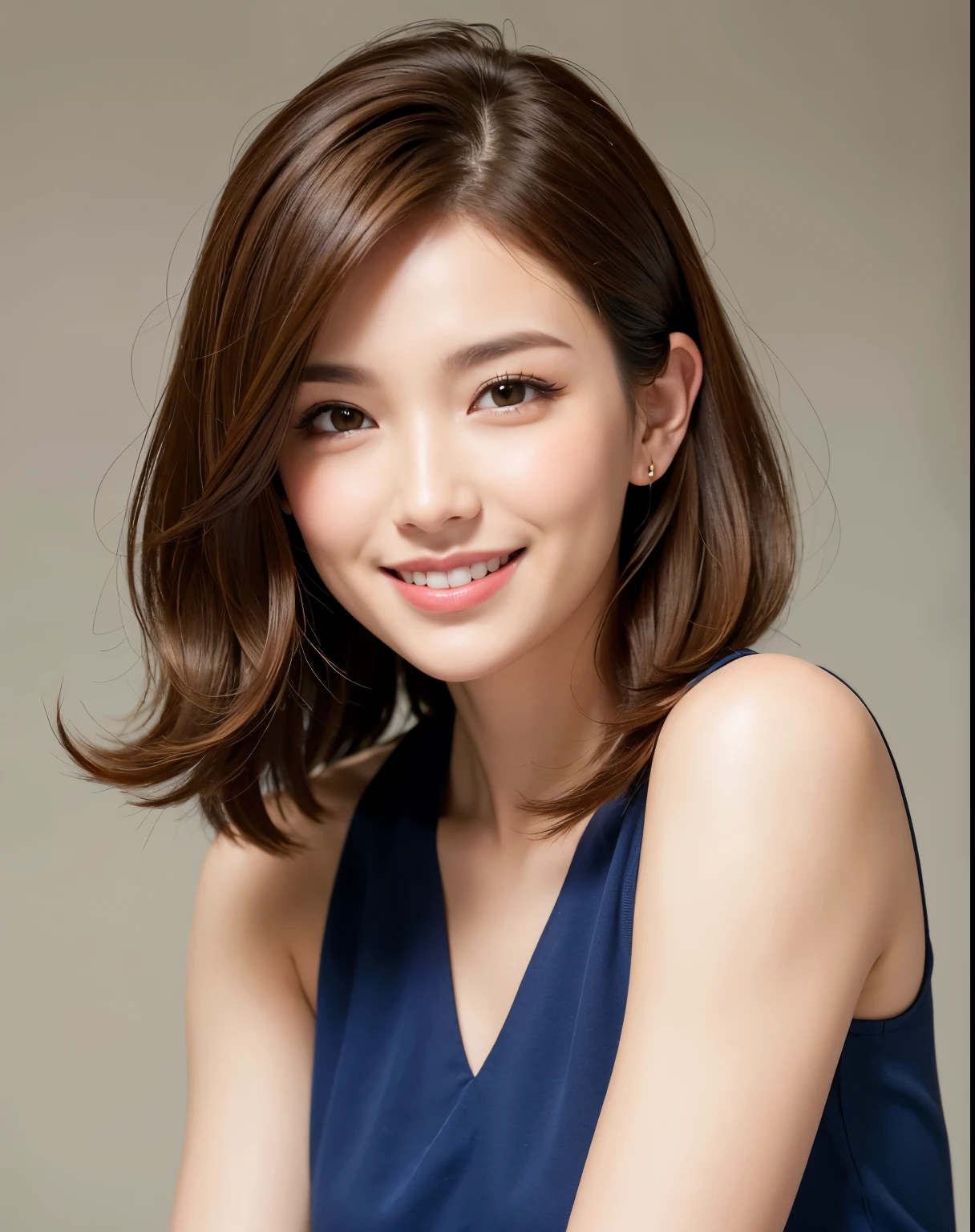 ((top-quality、8K、masterpiece:1.3))、1girl in、Slim Abs Beauty:1.3、(Casual Hairstyles、huge tit:1.2)、barechested、teats、ultra beautiful faces、Delicat eyes、二重まぶた、a smile
