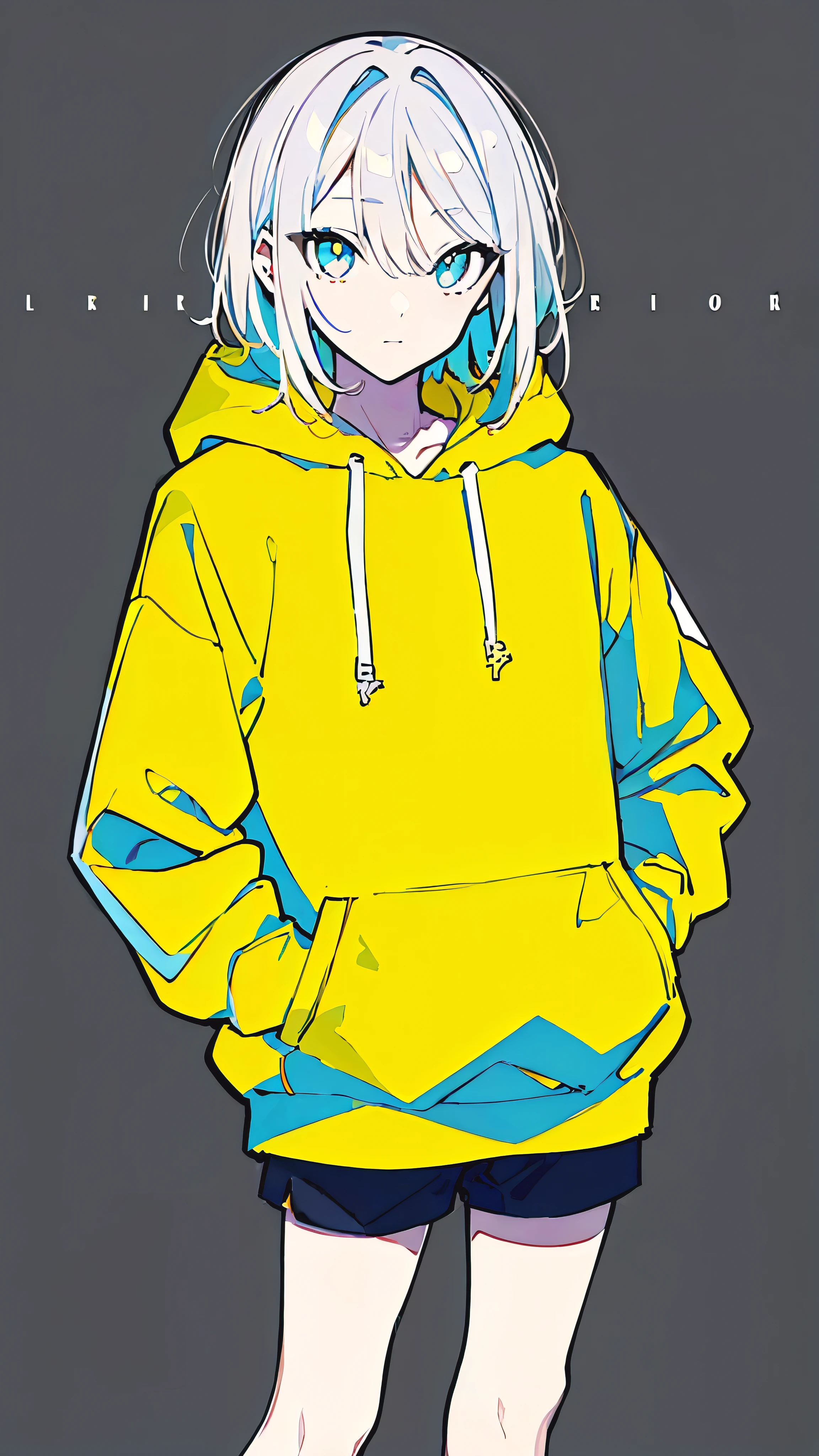 (masterpiece, highest quality:1.6), alone, thick outline, (simple background, Dark yellow background, monochrome, dark yellow theme:1.2), official art, Key Visual, 8K, confused, whole body, (Unique hair, oversized hoodie, hot pants, arch back, short torso:1.2), belly button, thighs, cowboy shot, HDR, sharp focus, High resolution, most detailed, very detailed, Super detailed, finely, detailed eyes and face, sharp pupils, realistic student, alone, contrast between yellow and light blue, alone, put one&#39;s hand in one&#39;s pocket