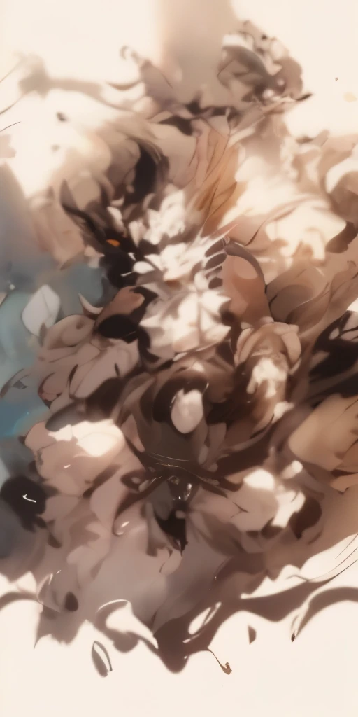 muscular orc,Expose the paws,Strong dragon orc Taoist priest,Talisman paper floating,sitting cross-legged,A beast presses the bulging crotch,French formation,Chinese ink painting,Copper coins and red rope,Strong body,Peach tree,peach blossom,Black, white, gold and red colors,Black and gold robes
