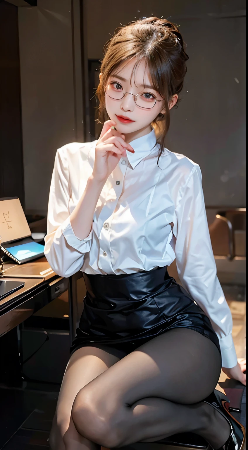 In a scholarly atmosphere, a woman embraces the charm of a glasses-wearing scholar. Her ensemble features modest yet stylish clothing, complemented by a pair of chic glasses that add an intellectual flair. With an air of intelligence and sophistication, she captures the timeless allure of a woman in a refined and tasteful outfit, showcasing the elegance of the glasses-wearing persona in a scholarly setting.