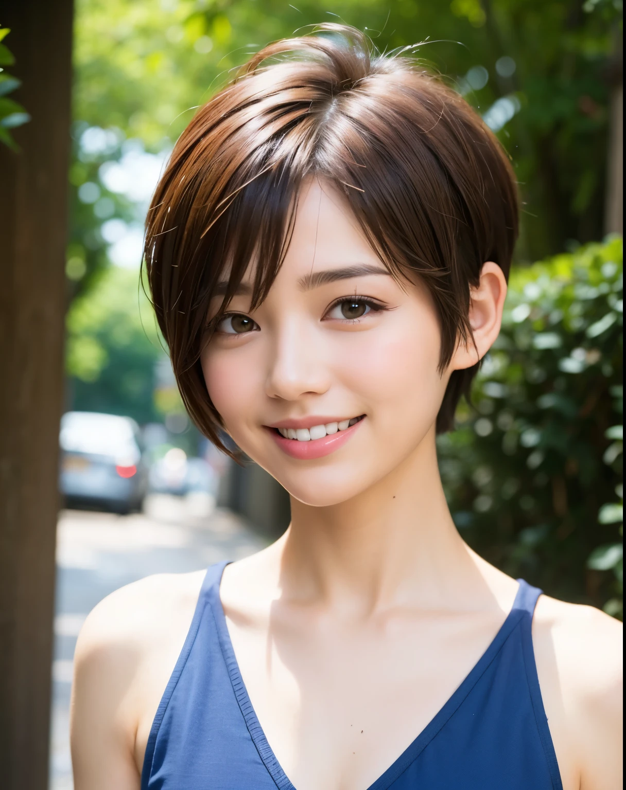 Short hair Pixie cut Cecil cut Uneven hair tips Very short hair Smile Brown hair