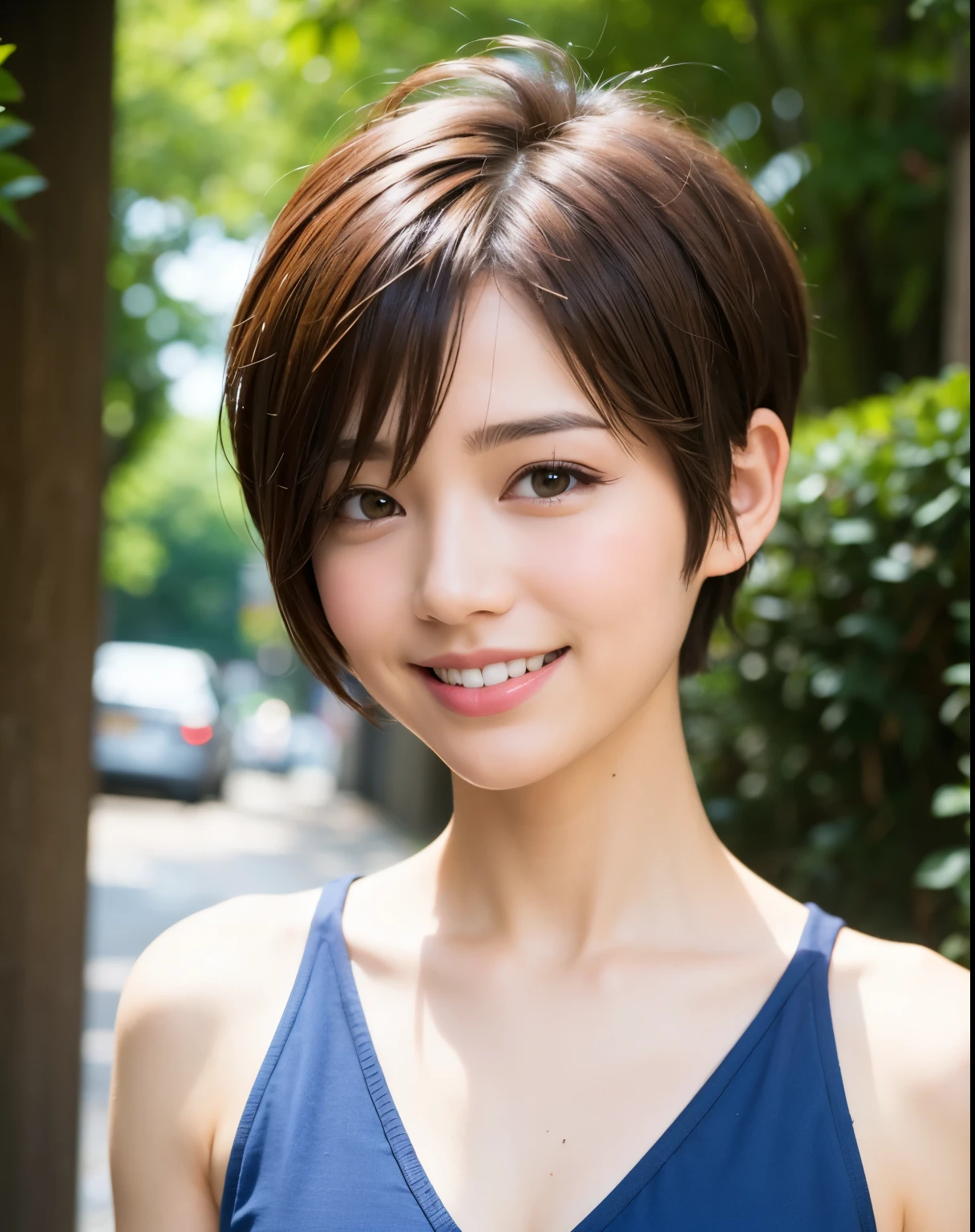 Short hair Pixie cut Cecil cut Uneven hair tips Very short hair Smile Brown hair