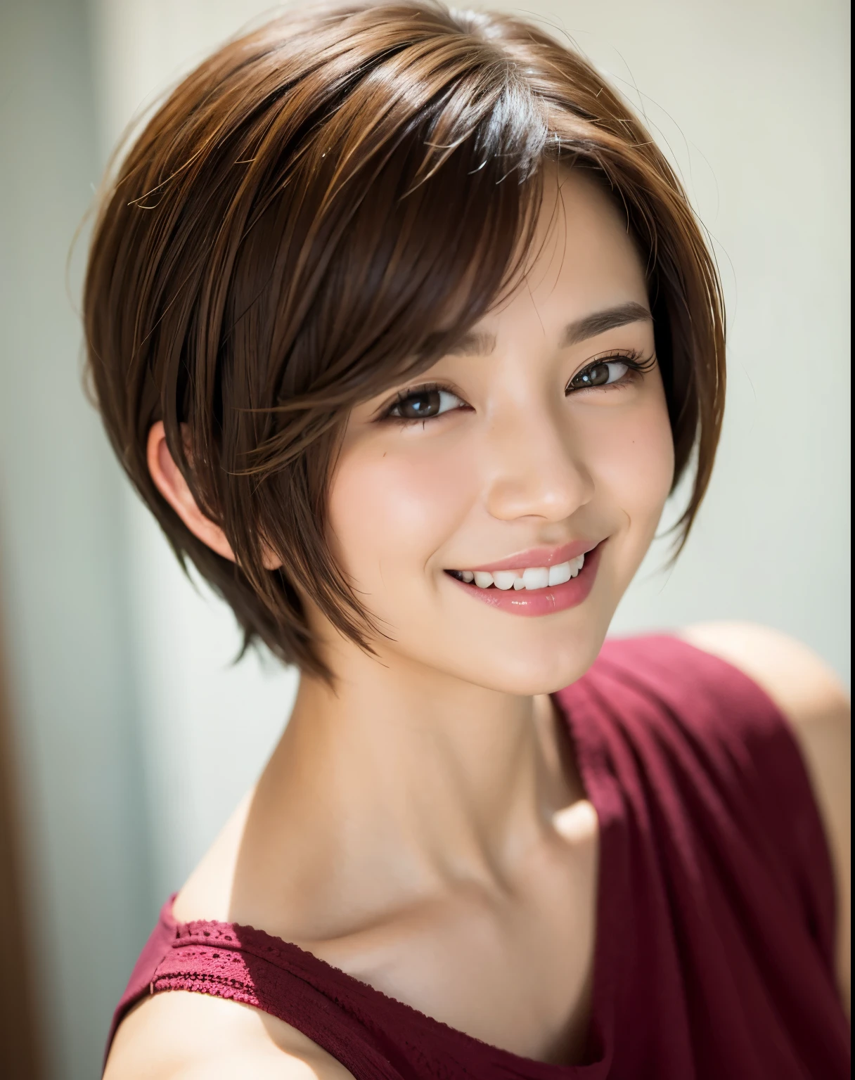 Short hair Pixie cut Cecil cut Uneven hair tips Very short hair Smile Brown hair