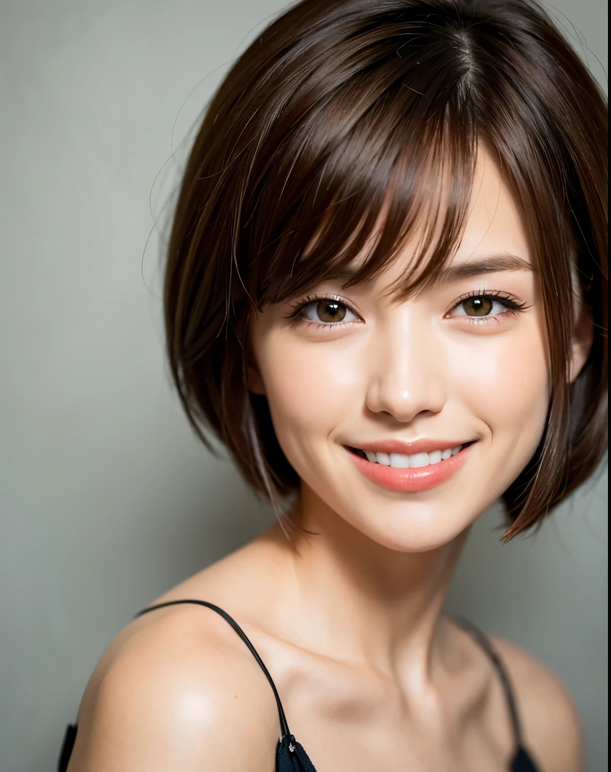 ((Top Quality, 8k, Masterpiece: 1.3)), 1 girl, Czech, Caucasian, Beautiful woman with slender abs: 1.3, (Highlight haircut, Breast A-cup: 1.2), Black see-through: 1.1, Ultra detailed face, detailed eyes, double eyelids, full body Underwear On bed, smile, brown hair