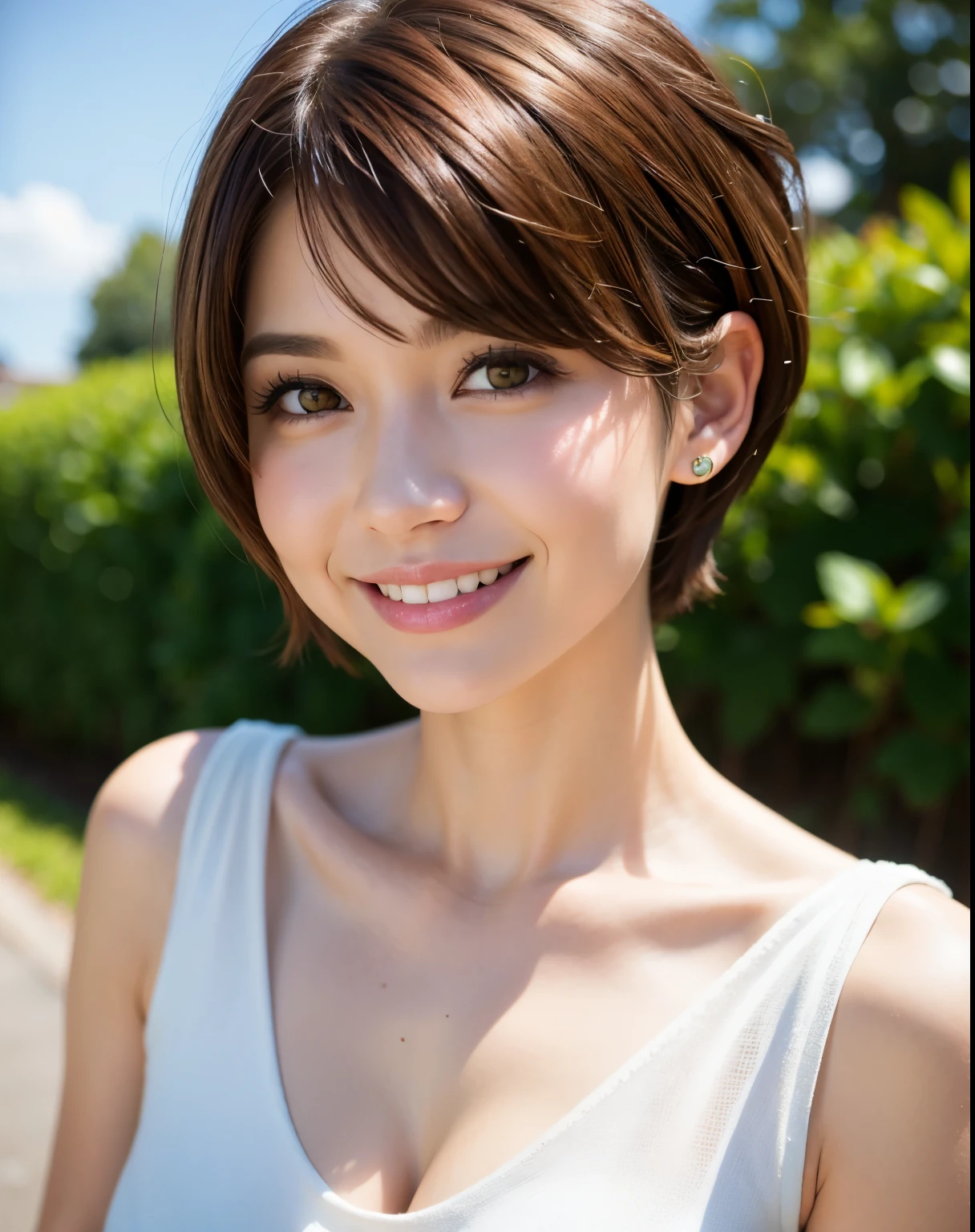 pixie cut smile brown hair
