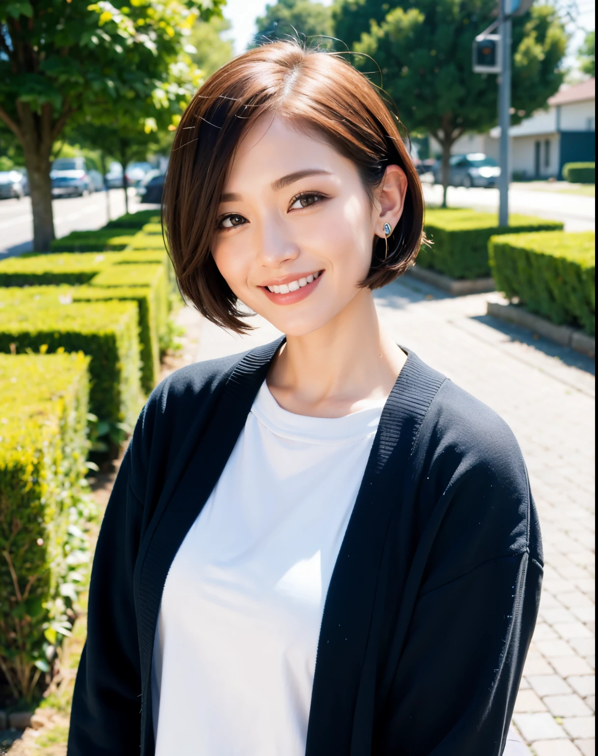 short hair smile