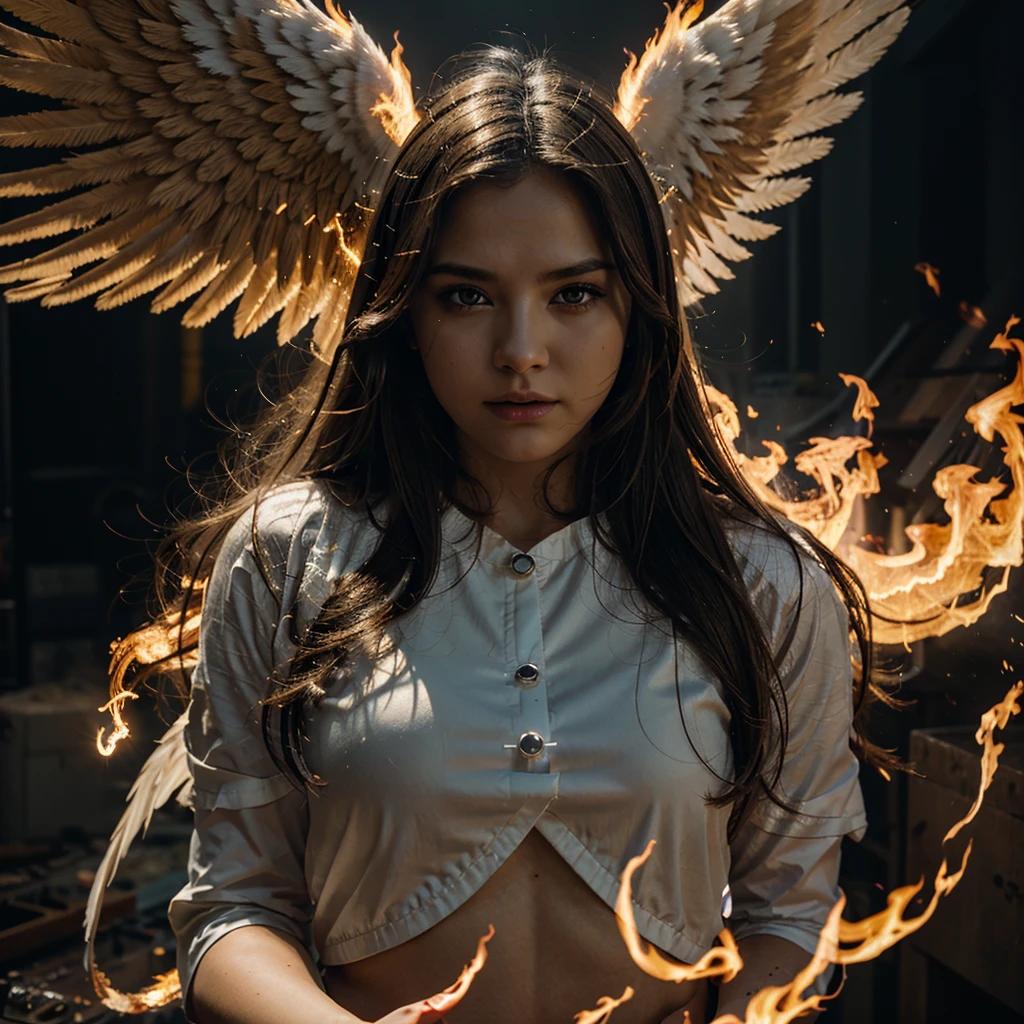 angelic warfare,full of fire, in the sky,cinematic