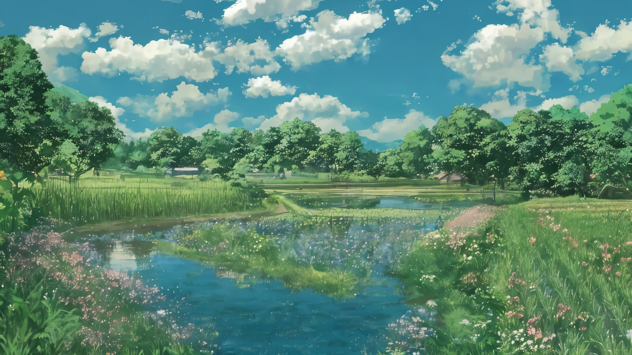 rice field舎の風景 rice field river pool blue sky cloud summer flower green nature bridge Azemichi