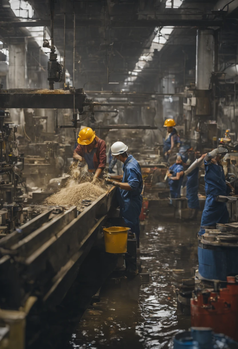 People working in a factory stream, a day at work, real labor, 4k images.