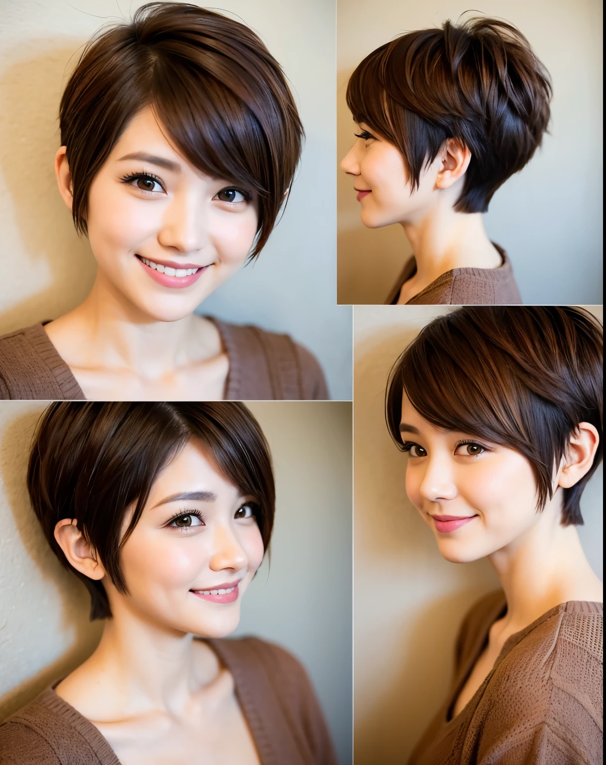 Short hair Pixie cut Cecil cut Uneven hair tips Very short hair Smile Brown hair