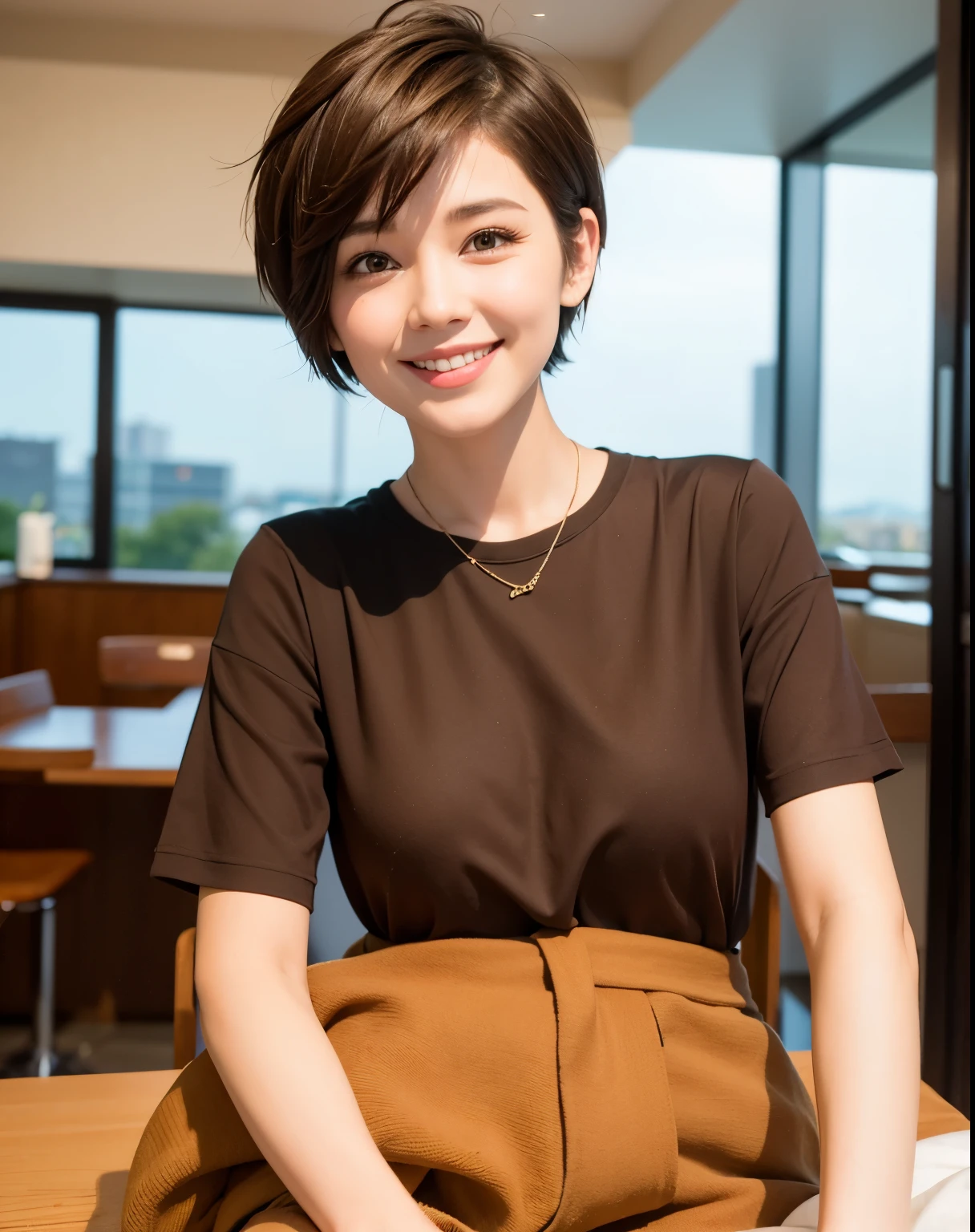 Short hair Pixie cut Cecil cut Uneven hair tips Very short hair Smile Brown hair