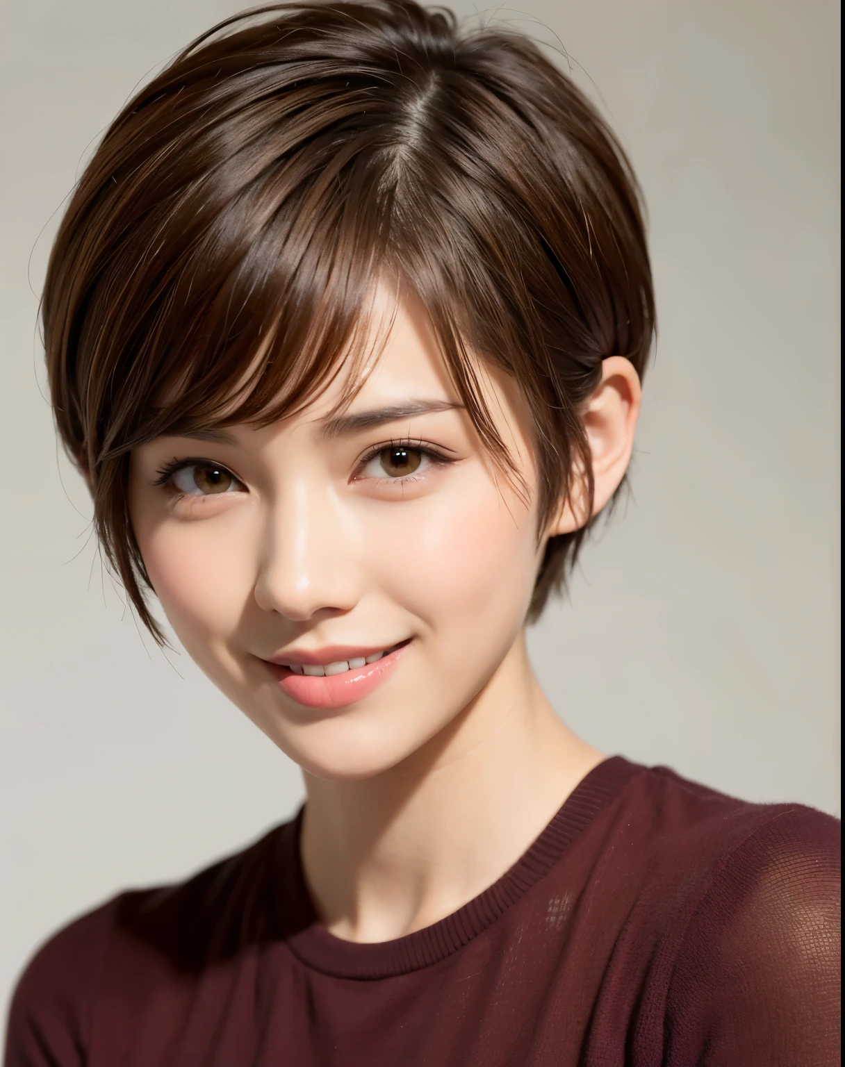 Short hair Pixie cut Cecil cut Uneven hair tips Very short hair Smile Brown hair