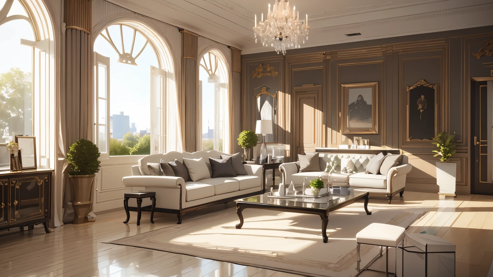 You are a famous interior designer、You have been asked to create a 3D image of a modern large room. Create a harmonious environment with modern and minimalist furniture. Including garden interior.