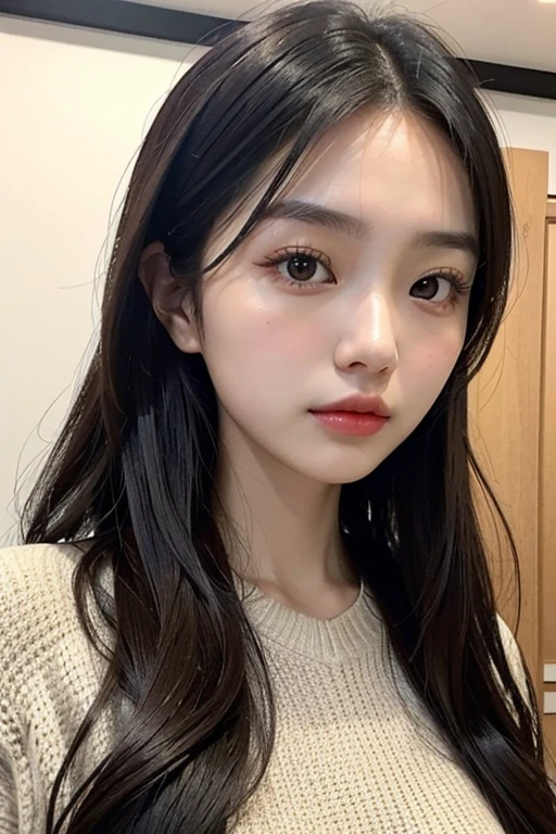 a close up of a woman with long hair wearing a sweater, gorgeous young korean woman, beautiful south korean woman, gorgeous chinese model, beautiful asian girl, beautiful young korean woman, young and cute girl, ruan cute vtuber, korean girl, young cute wan asian face, beautiful girl model, trending at cgstation, sexy girl, very beautiful girl