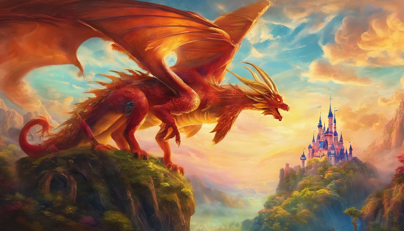 disney，dragon，burning feathers，火dragon重生，Elegant and atmospheric，fantasy，by Gustav Klimt，majestic creature，rim light，There is a look of the country and the city，ultra high definition, precise, masterpiece, Super details, high quality, high detail, best quality, high resolution, 8k 超high resolution,Exquisite details create a stunning image, Epic effect