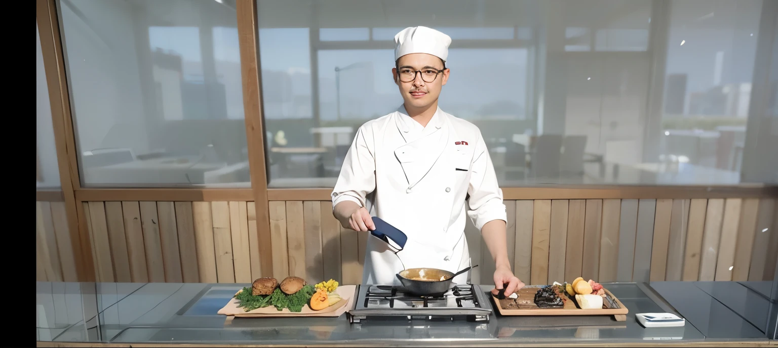 Japanese man, chef, wear glasses