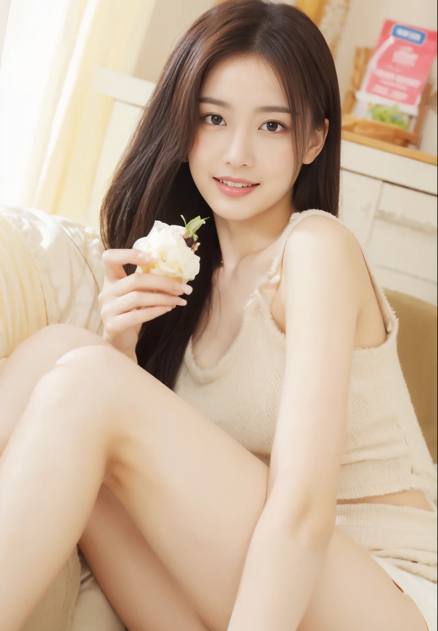 She looks  but has the cute face of a 20-year-old idol　Completely naked　Slightly large bust　sitting on a picnic sheet　Raw photo　genuine　live-action　High definition
