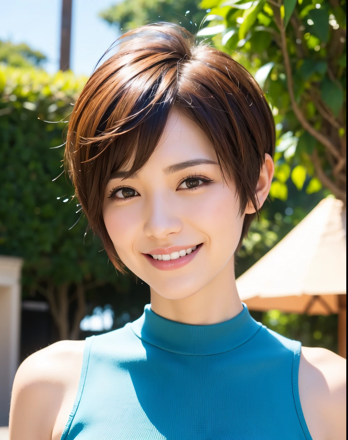 Short hair Pixie cut Cecil cut Uneven hair tips Very short hair Smile Brown hair