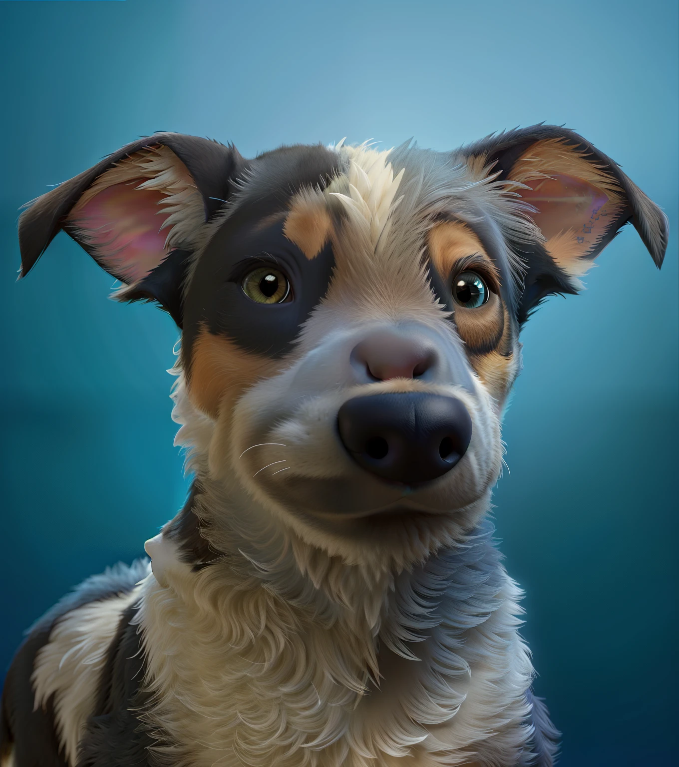 Pixer 3d Cartoon style , (tmasterpiece), (Need), (super-fine), Australian Cattle Dog (full bodyesbian:1.2), ultra cute, It's a big eye-catcher, smile, Delicate and delicate, Fairytales, Incredibly high detail, pixar-style, bright color palette, natural soft light, background in solid color, Octane rendering, Trends on Artstation, opulent, ultra-wide-angle, 8k, k hd, realistic lying