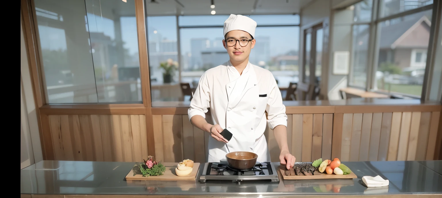 Japanese man, chef, wear glasses