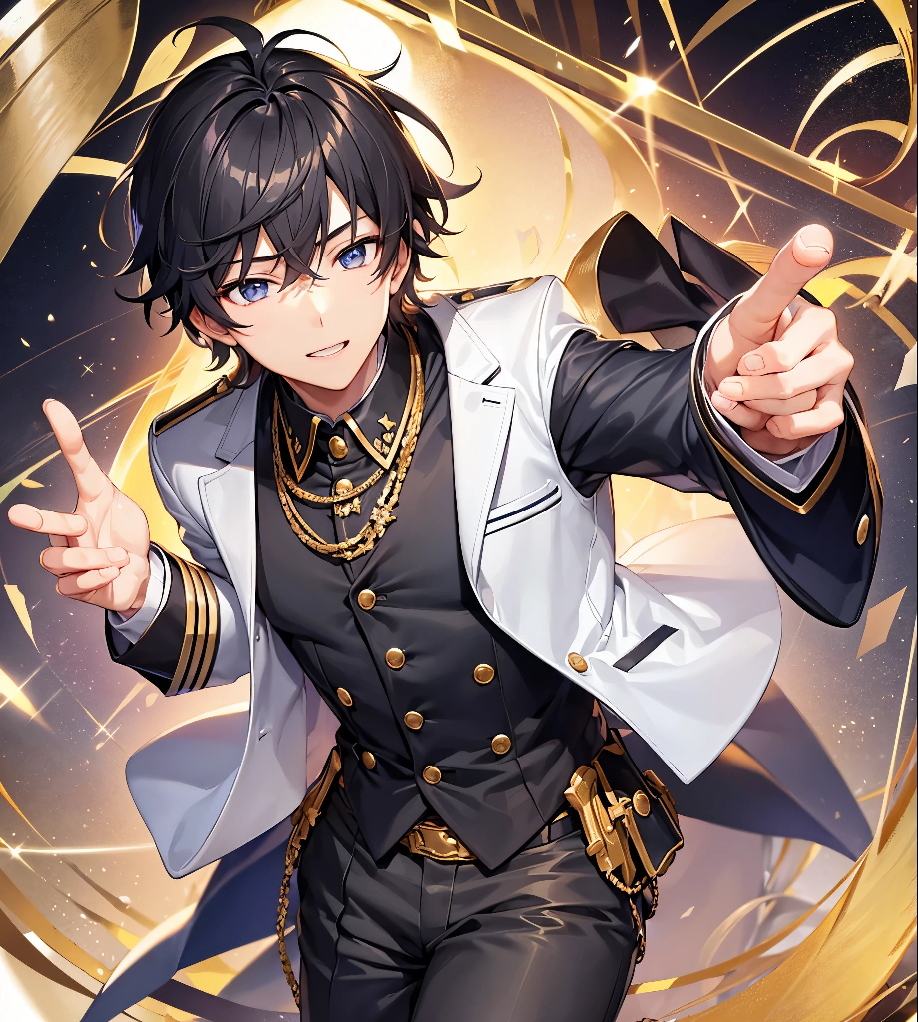 Handsome guy、high school student、uniform、male、Pose with hands forward、High quality、Sparkling、solo、dazzling、kind face、look down on