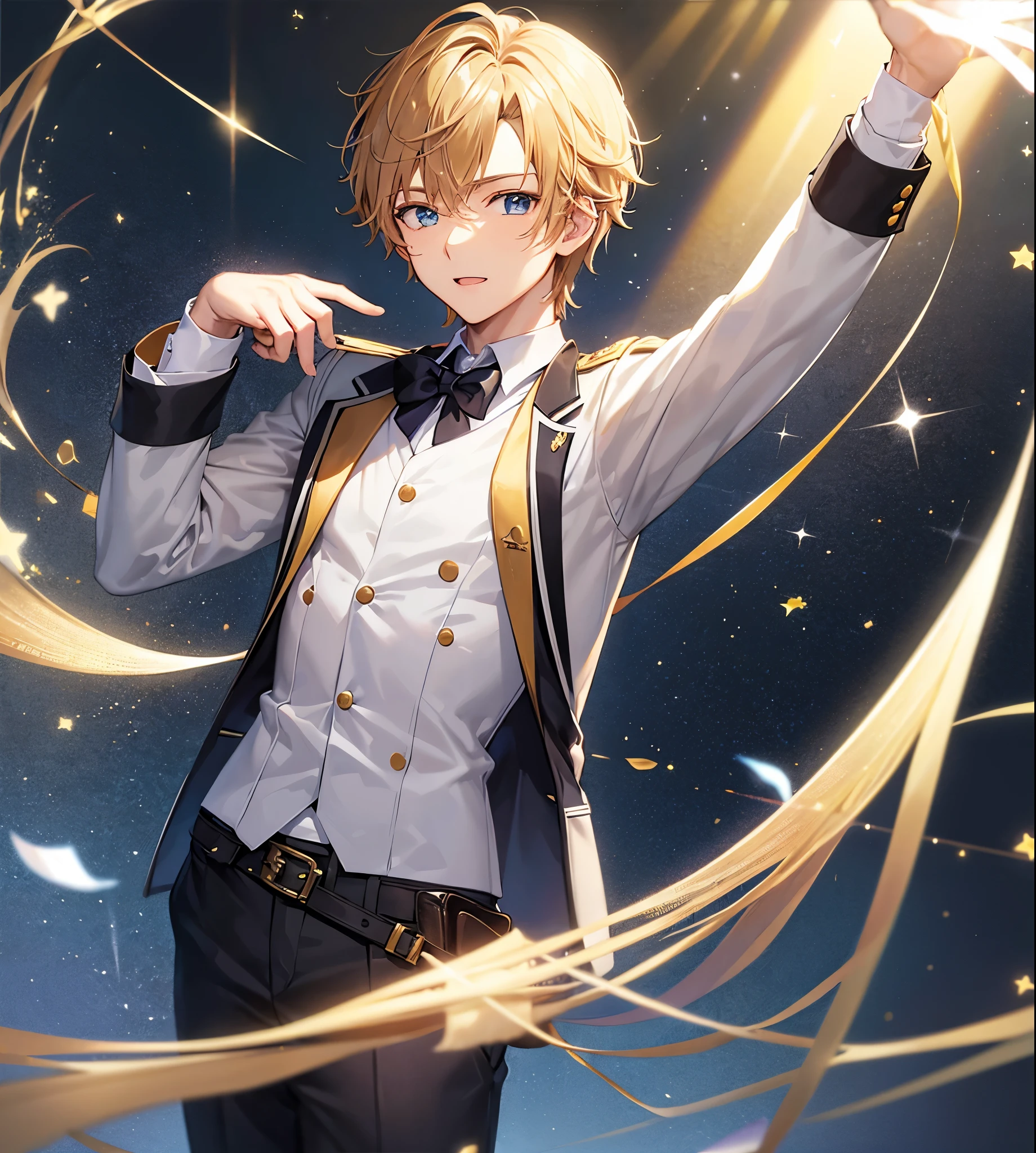 Handsome High School Student、uniform、male、Hold out your hand、Light of the sun、High quality、Sparkling、solo、