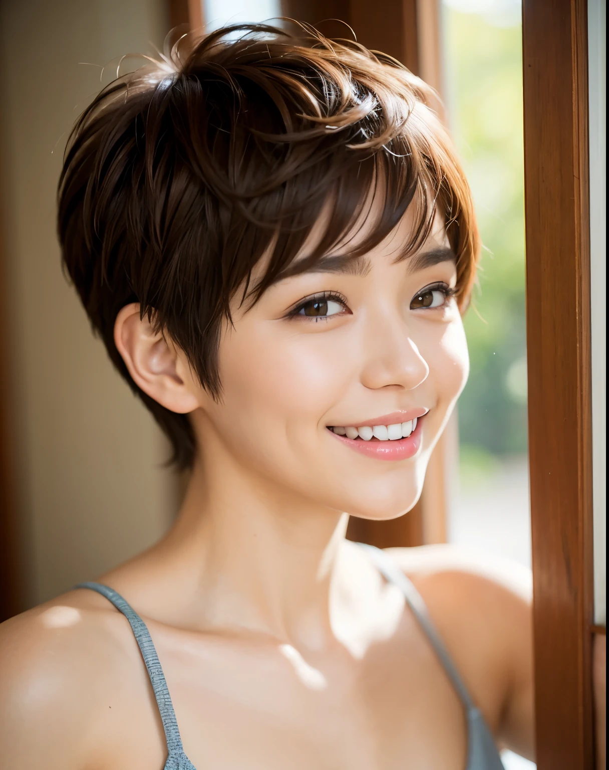 Short hair Pixie cut Cecil cut Uneven hair tips Very short hair Very short hair Smile Brown hair