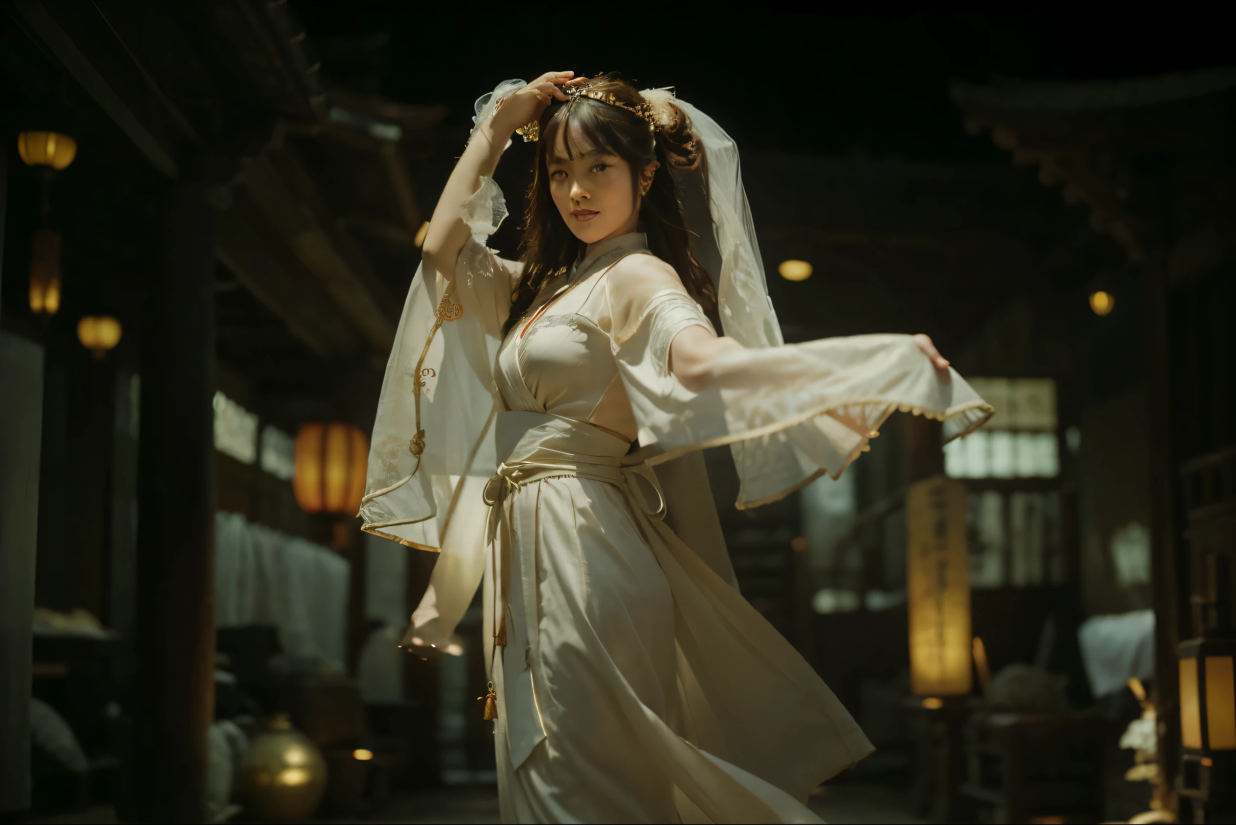 (Best quality, 8k, 32k, Masterpiece, UHD:1.2) "Transport the viewer to the heart of Ancient China, where rich history and cultural splendor unfold. Envelop the scene in an atmosphere of oriental elegance, featuring traditional architecture, intricate pagodas, and serene landscapes. Infuse the setting with vibrant colors inspired by traditional Chinese art, accentuating the beauty of ornate details and symbolic elements. Employ dynamic cinematic lighting to create a visually striking composition, playing with shadows and highlights to enhance the depth and drama of the scene. Illuminate the surroundings with warm hues reminiscent of a setting sun or the soft glow of lanterns. Ensure that the ambiance reflects the timeless charm and mystique of Ancient China, inviting viewers to immerse themselves in a captivating journey through history."