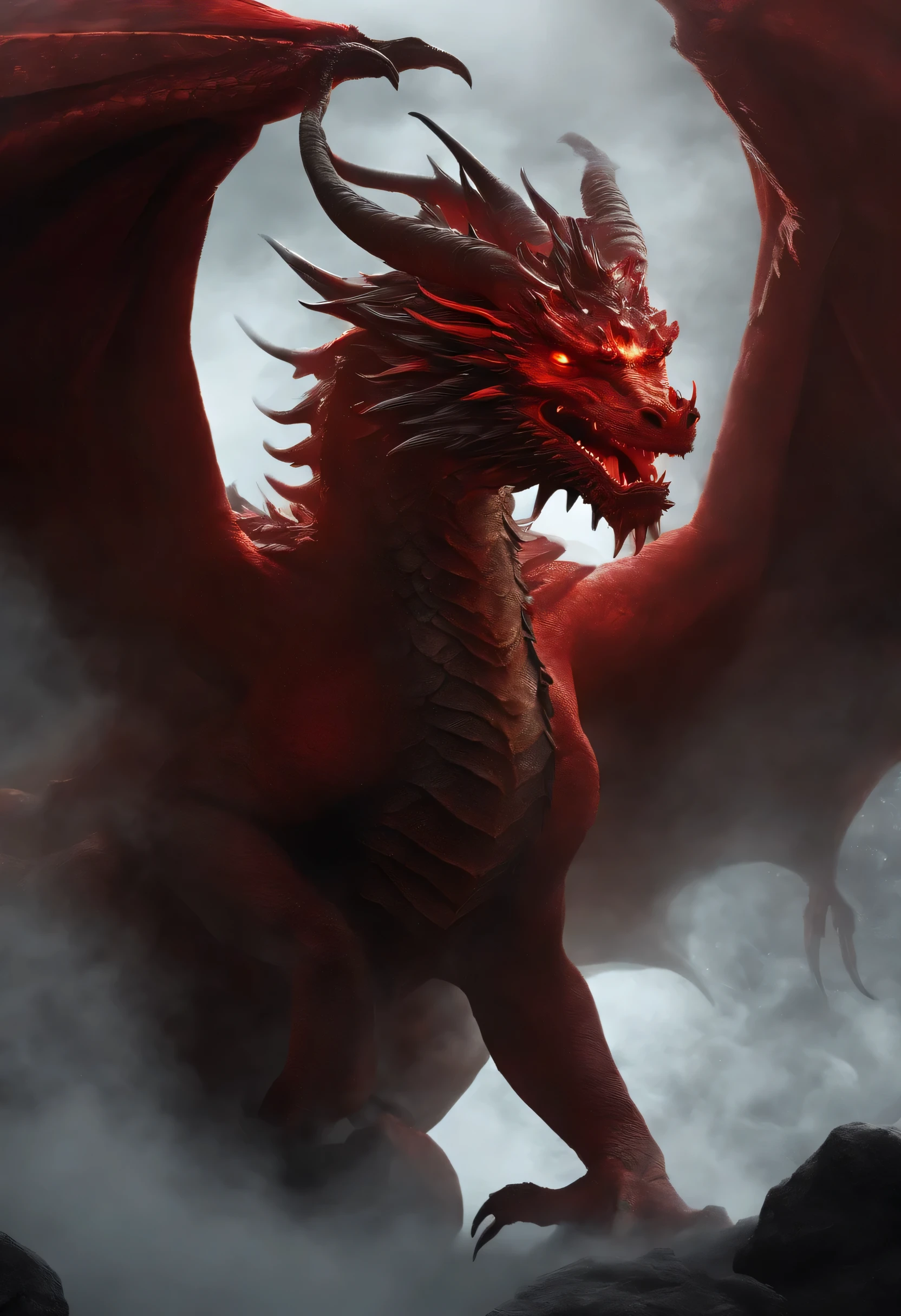 A fierce man，There is a red steaming dragon-shaped mist around the body，Charge forward，k hd