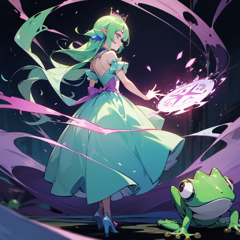 A beautiful princess was turned into a frog by a spell, but the spell was broken and she turned back into a human.