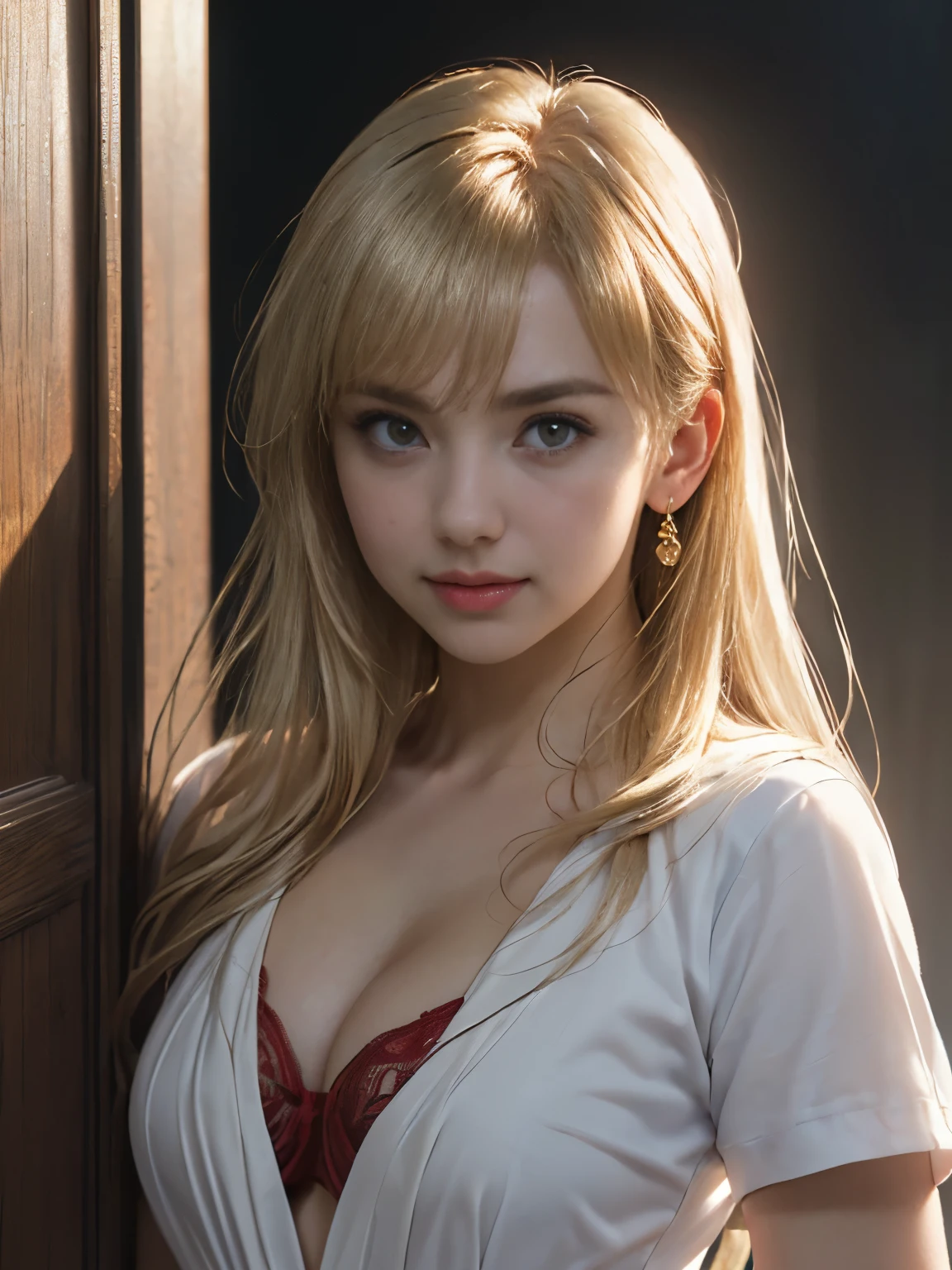 (close:1.3, (highest quality, masterpiece, Super detailedな),(8k wallpaper),(1 girl, cute, gal), full body image,
break, (, serafuku:1.3), (cleavage:1.3)
break, (open the door:1.3), (invite, draw in:1.3), Perfectly trimmed fingers,
break, (small breasts, No bra, transparent nipples, (red eyes), Super detailedな brilliant big eyes, Big pupils, (Super detailedな blond hair), medium long hair, parted bangs),
break, ((intricate details)), Eye and face details,
break, ((masterpiece, highest quality, Super detailed, detailed face, 8K))