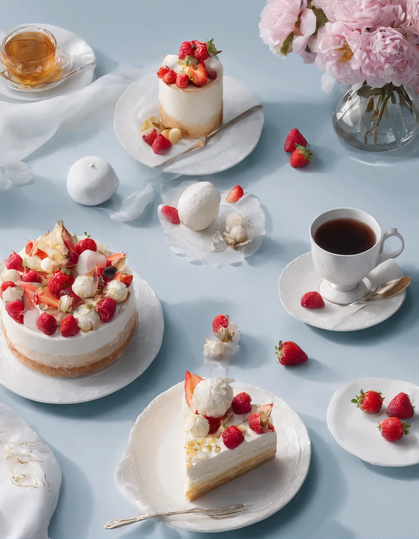 Projected inset, Rococo style, hyper hd, table top, Accurate, Super detailed, advanced details, award-winning, high quality, 8K
(Close up of royal premium tea cup and whipped cream cake),(scoop,fresh flowers,chocolate)(Perfect integration:1.37),Surrealist amazing food illustrations, great composition, Cooking Art Photography, Great food pictures, 3 Illustrations, Artwork Baking, cinema 4 d art, author:by Marie Bashkirtseff, made with photoshop, 3D Collage, 3 d epic illustrations, Beeple. hyper photorealism